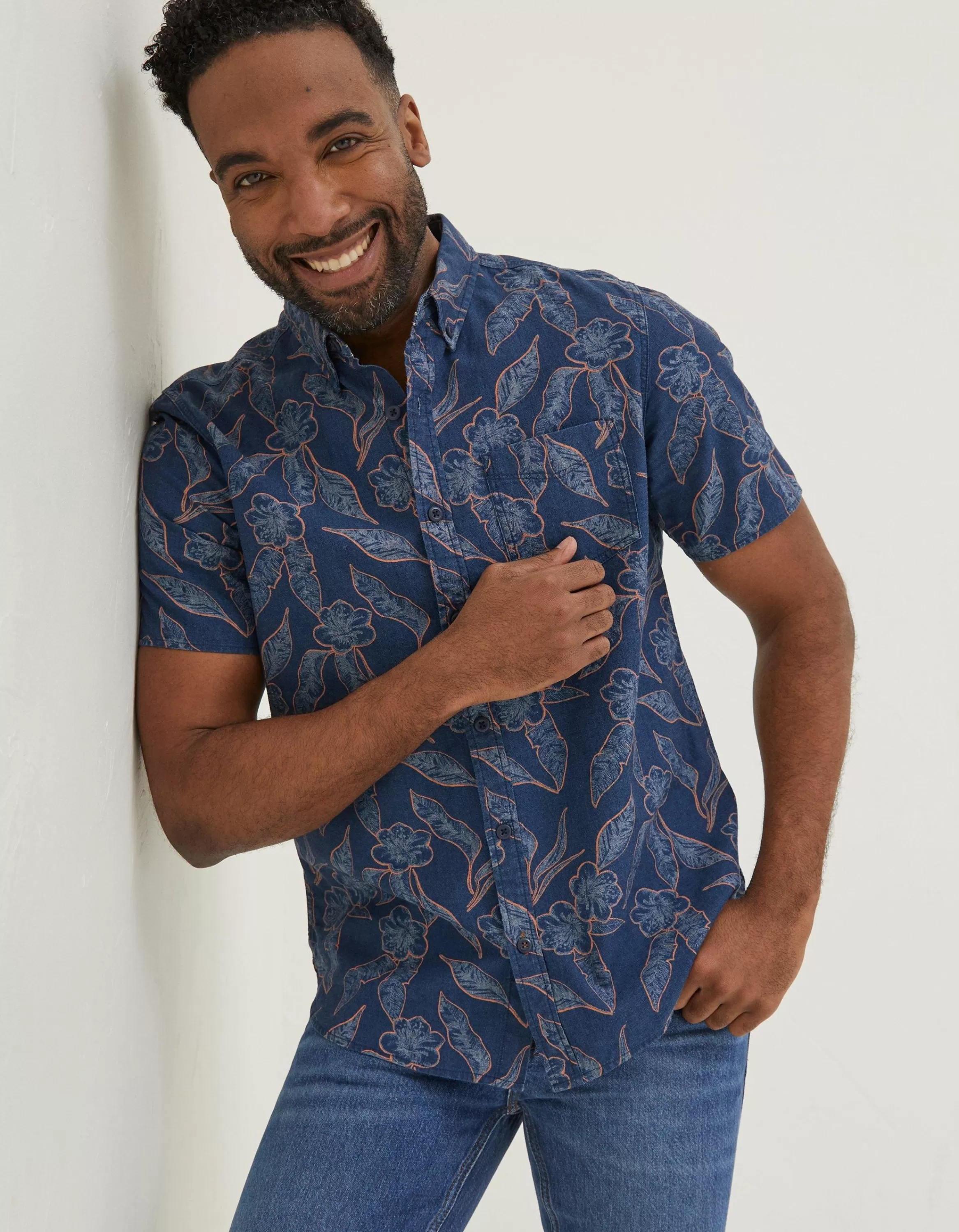 Shop FatFace Hibiscus Print Shirt Navy