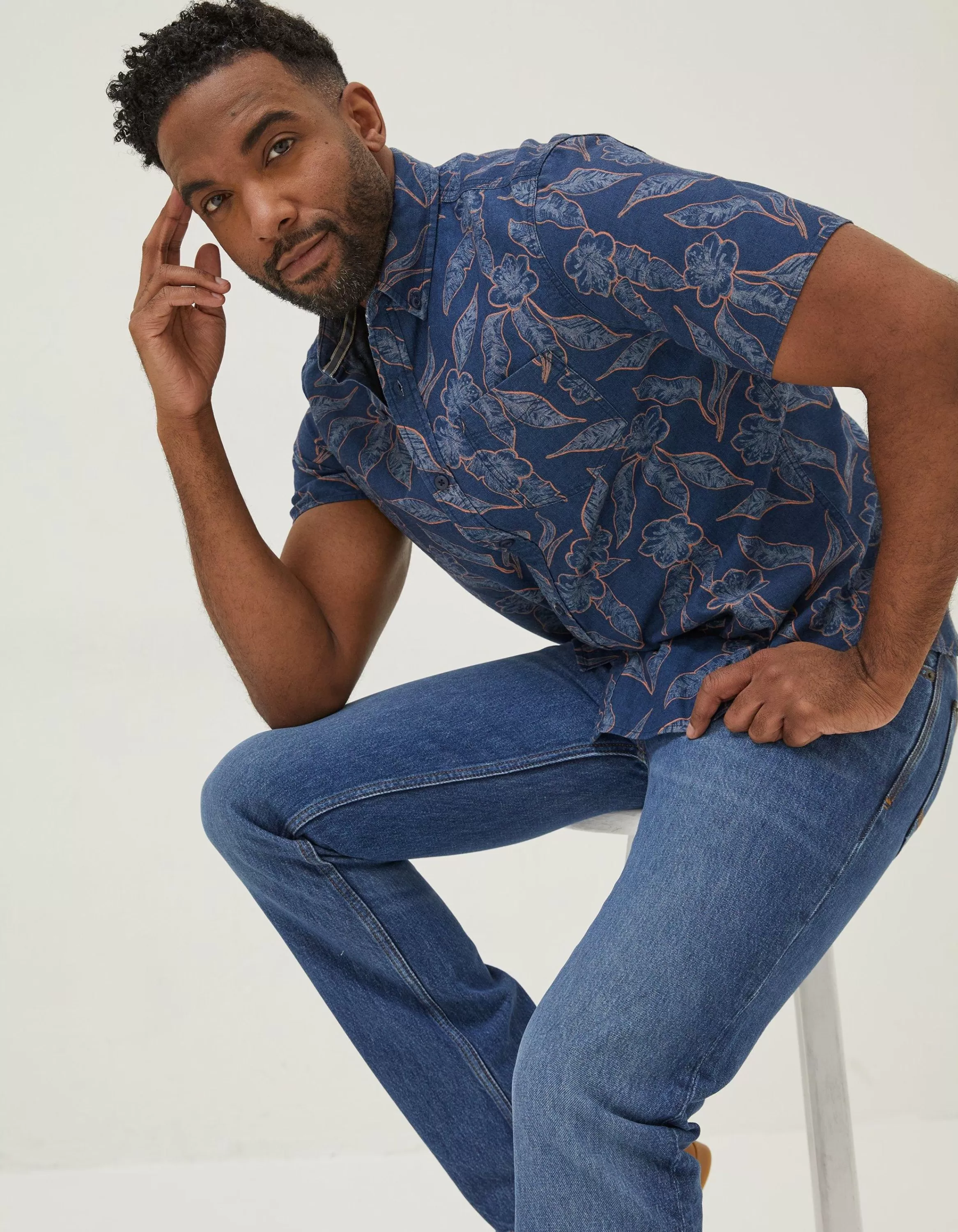 Shop FatFace Hibiscus Print Shirt Navy