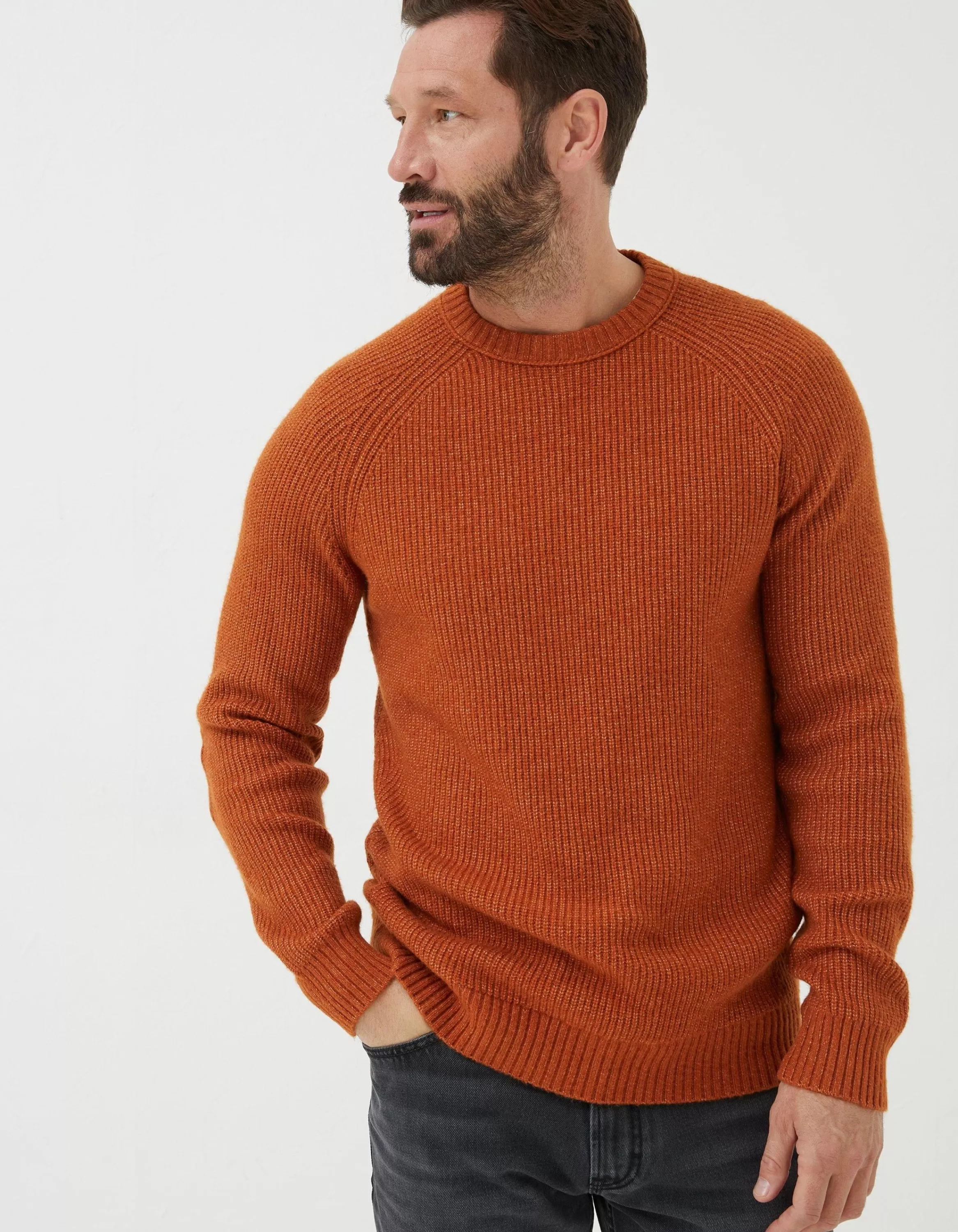 Shop FatFace Hinton Crew Neck Jumper Orange