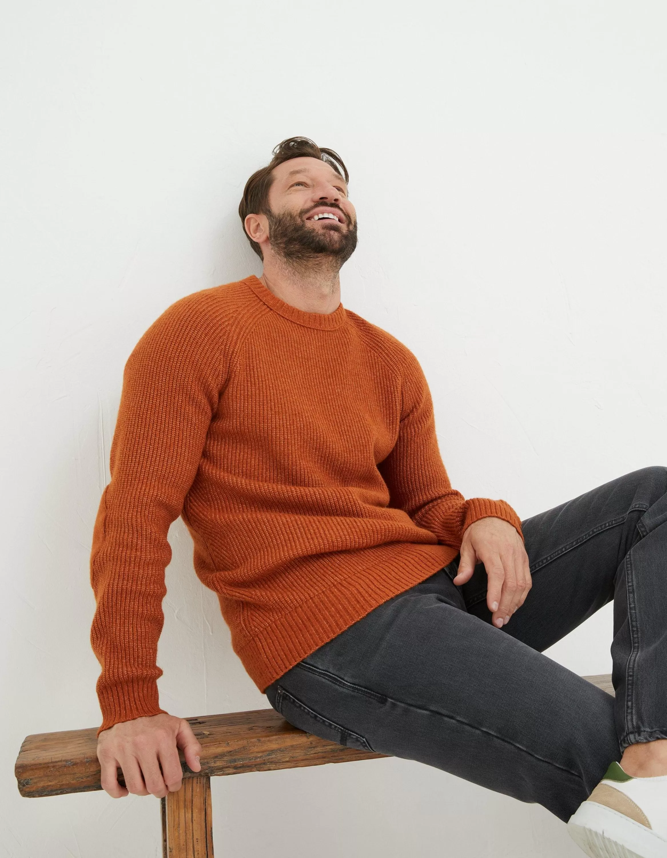 Shop FatFace Hinton Crew Neck Jumper Orange