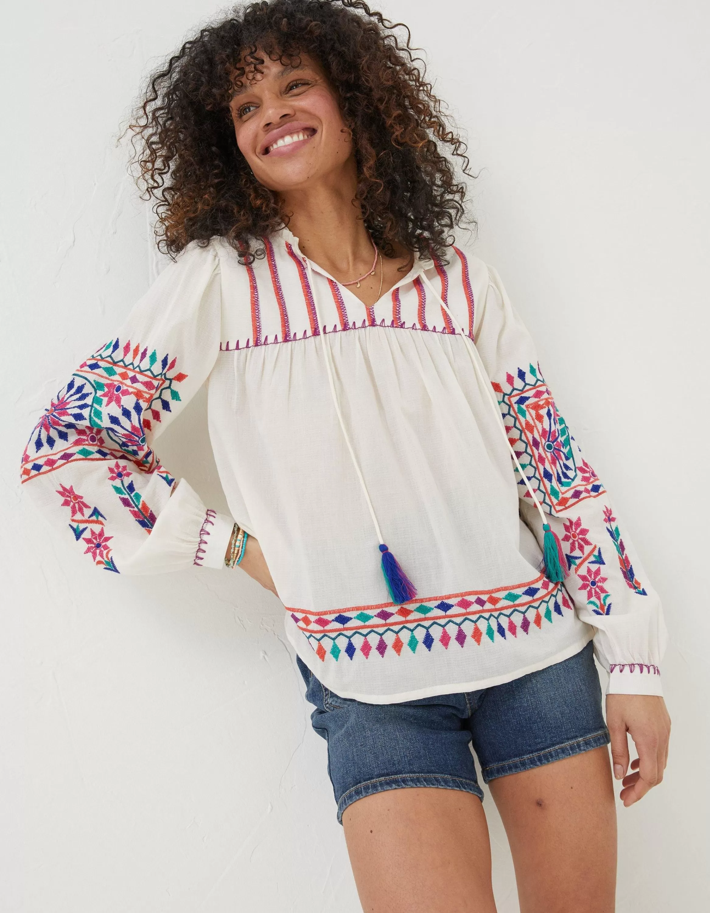 Fashion FatFace Ida Embroidered Blouse Ivory