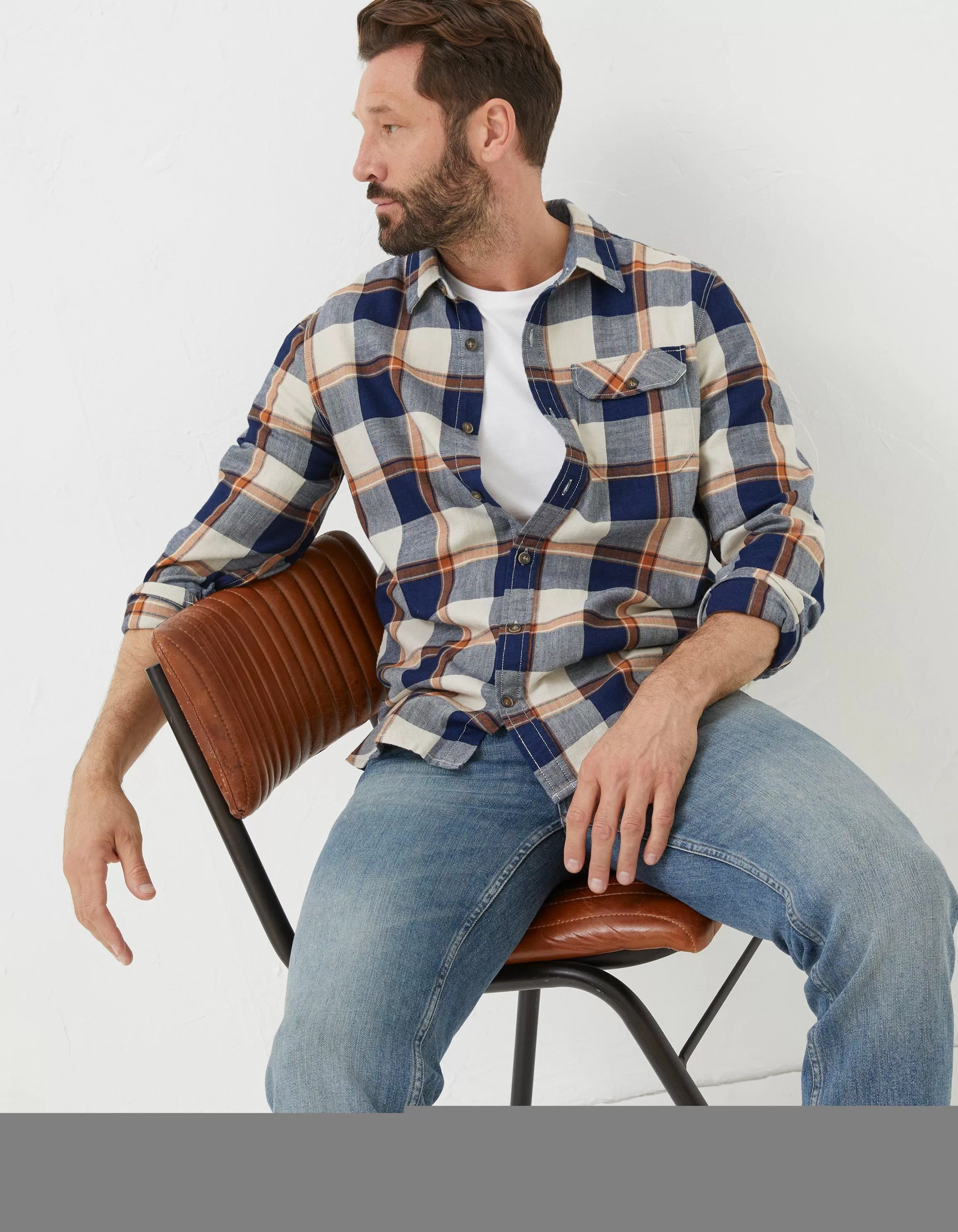 Fashion FatFace Indigo Grid Check Shirt Navy