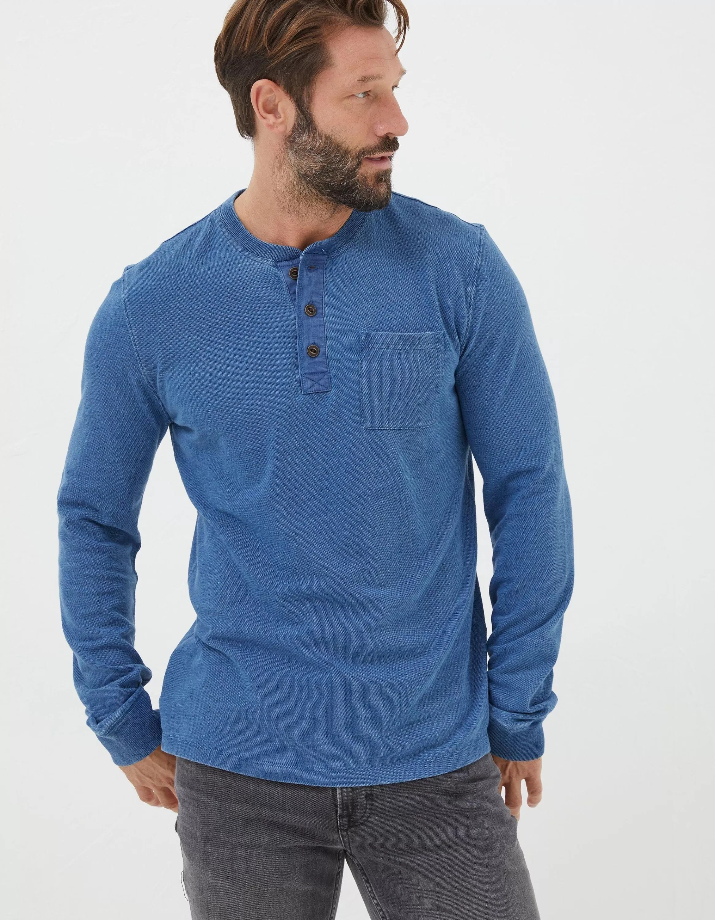 Best FatFace Indigo Henley T-Shirt Indigo Blue