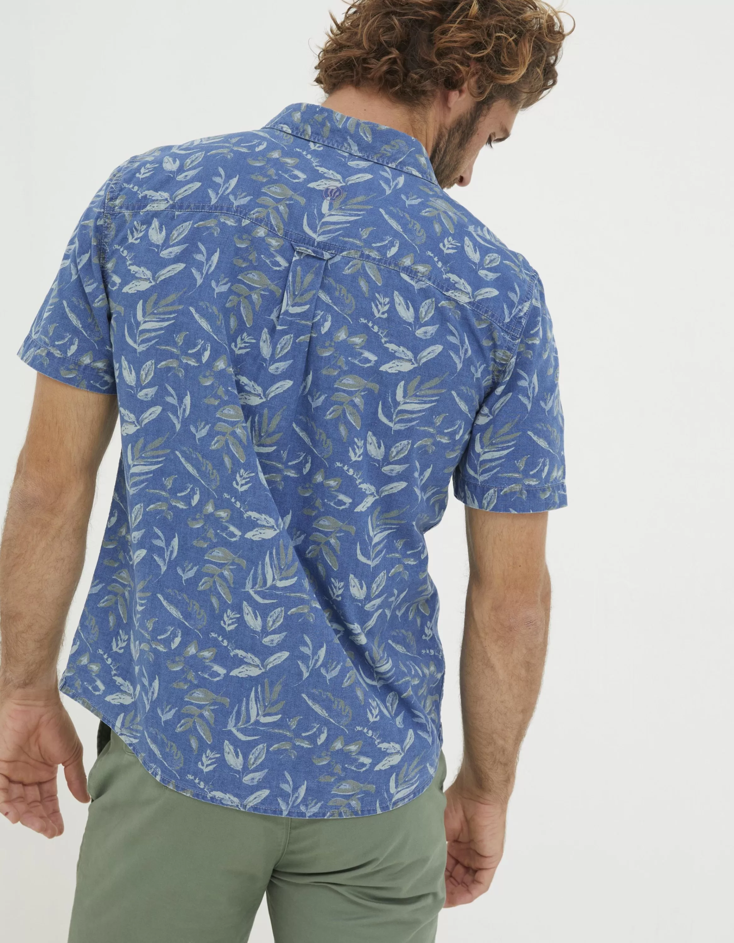 Cheap FatFace Indigo Leaf Print Shirt Blue