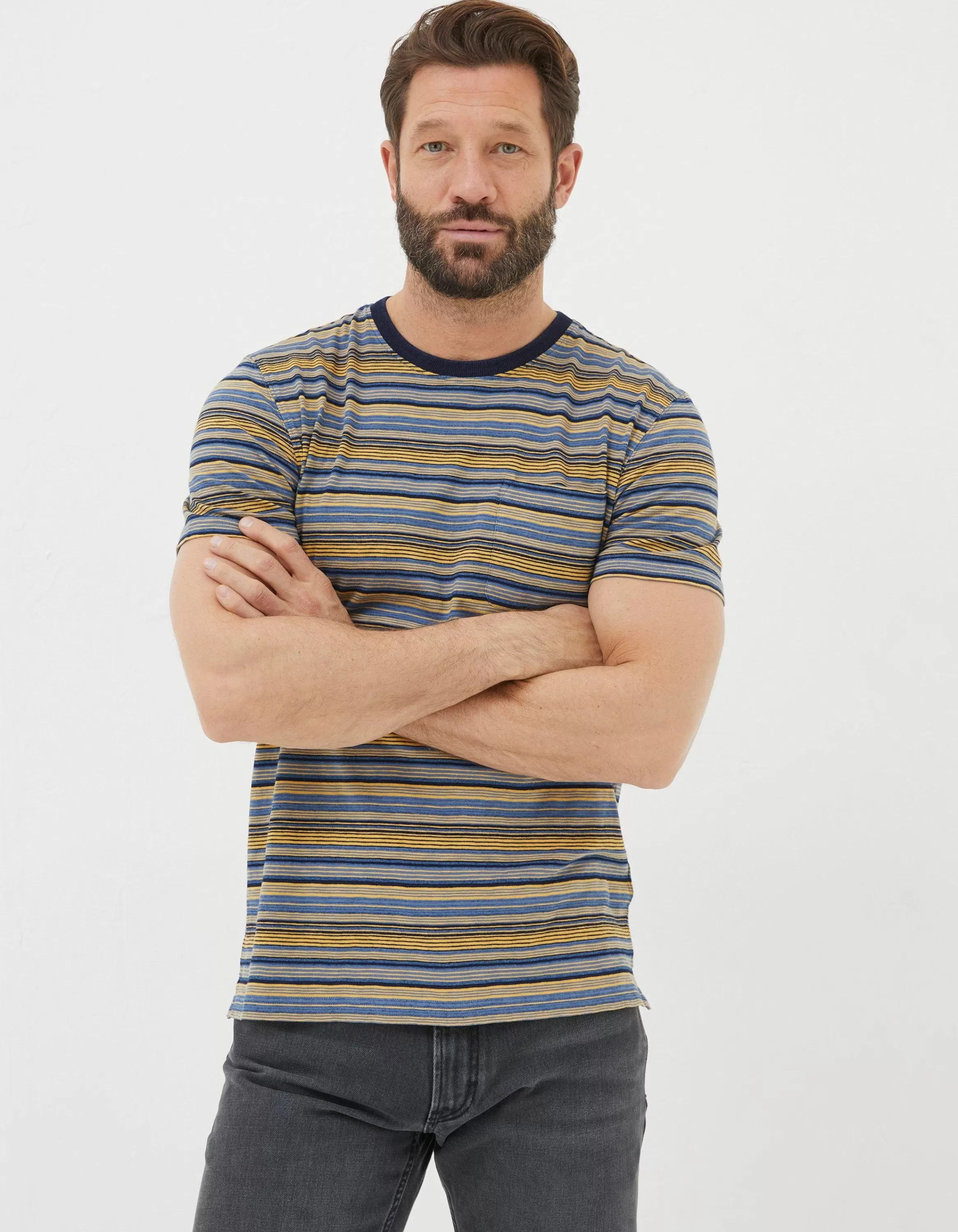 Cheap FatFace Indigo Multi Stripe T-Shirt Indigo Blue