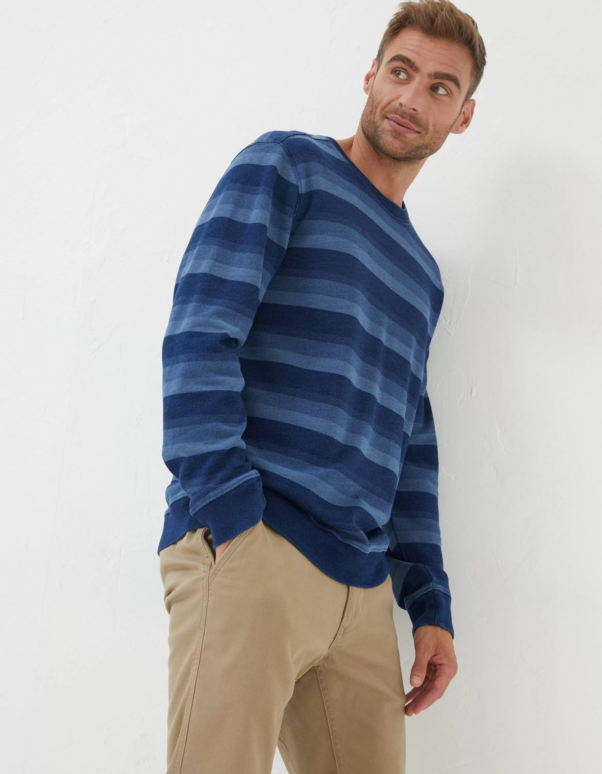 Fashion FatFace Indigo Stripe Crew Neck Sweatshirt Indigo Blue