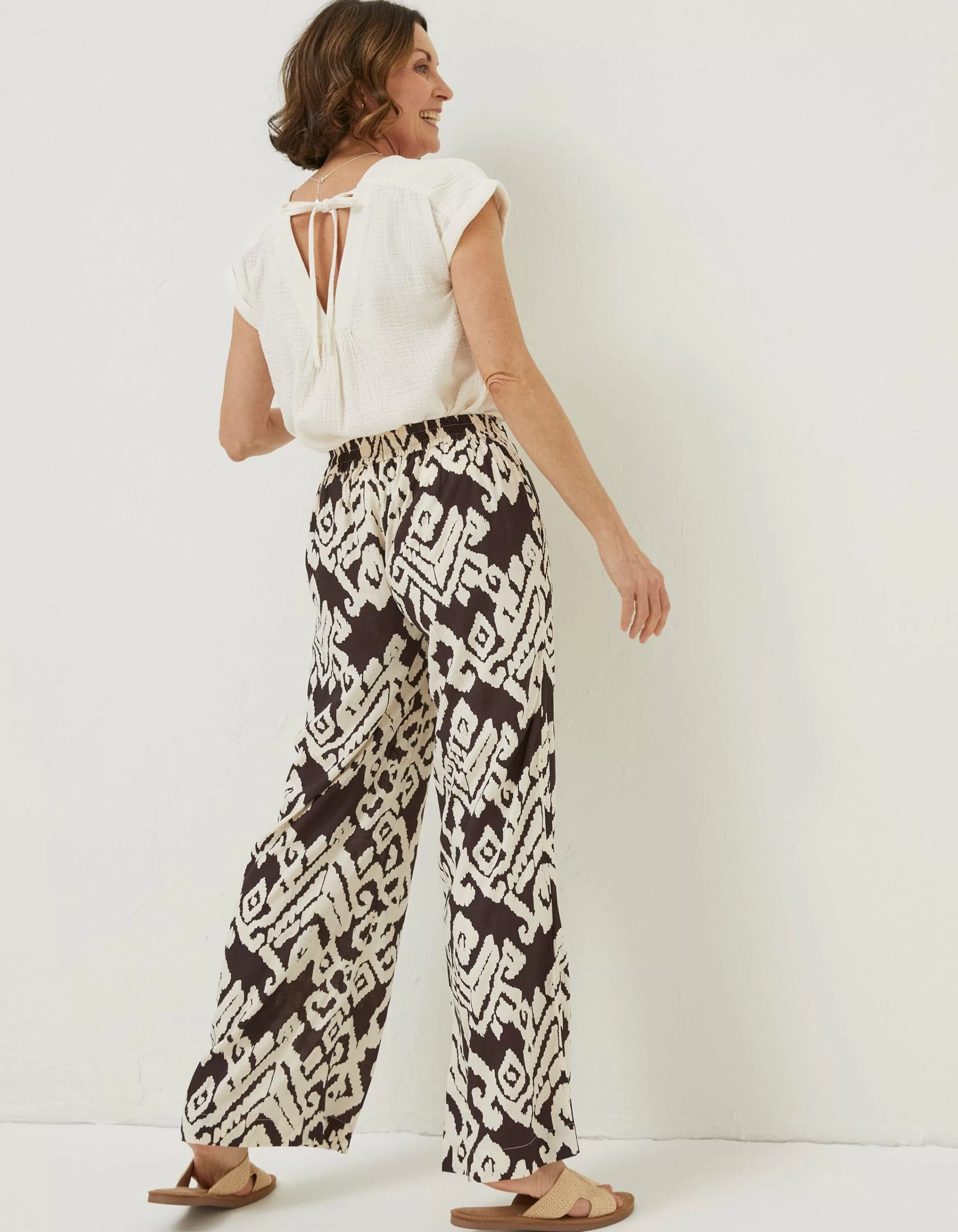 Discount FatFace Isla Ikat Wide Leg Trouser Dark Brown