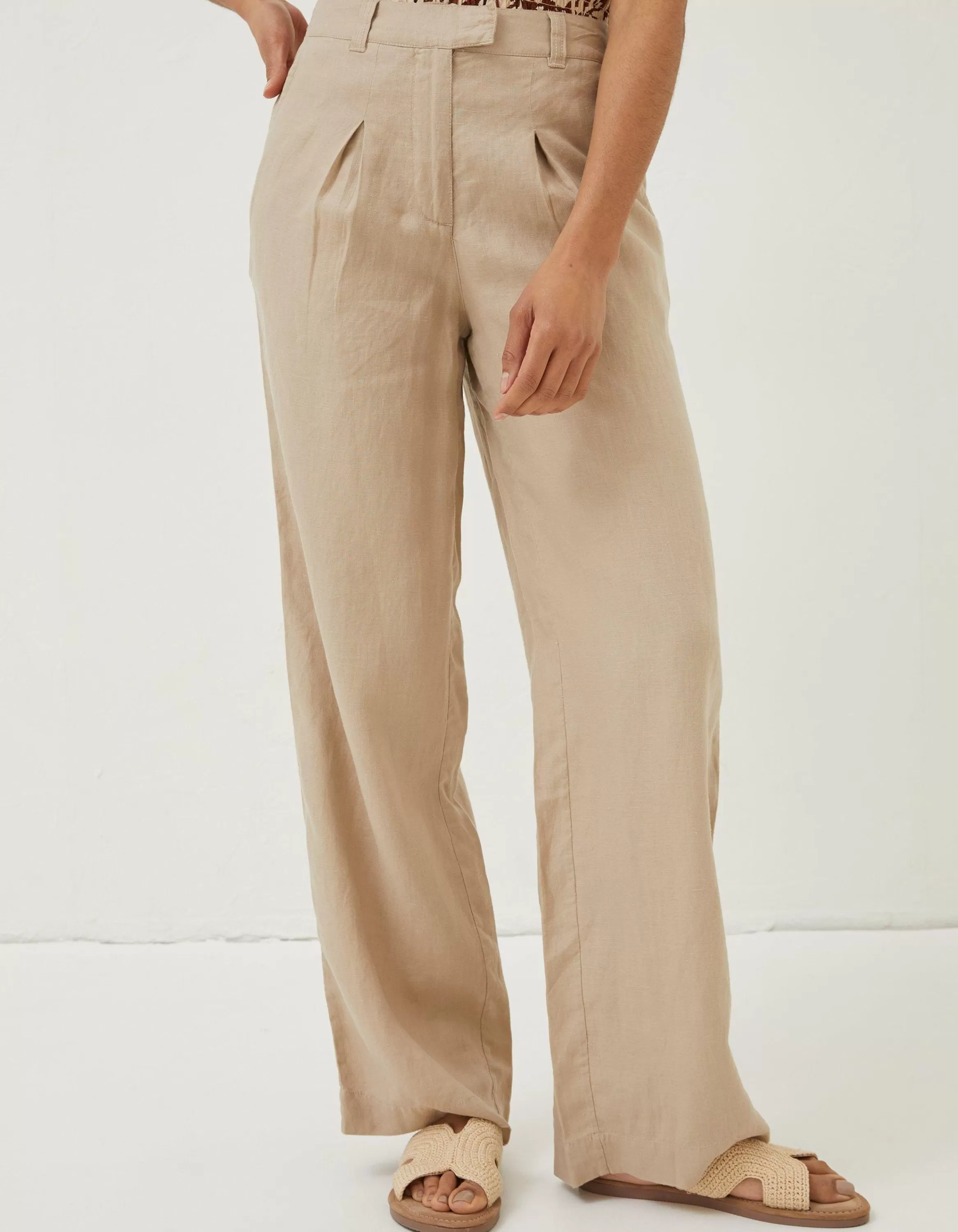 New FatFace Ives Wide Leg Linen Trousers Natural