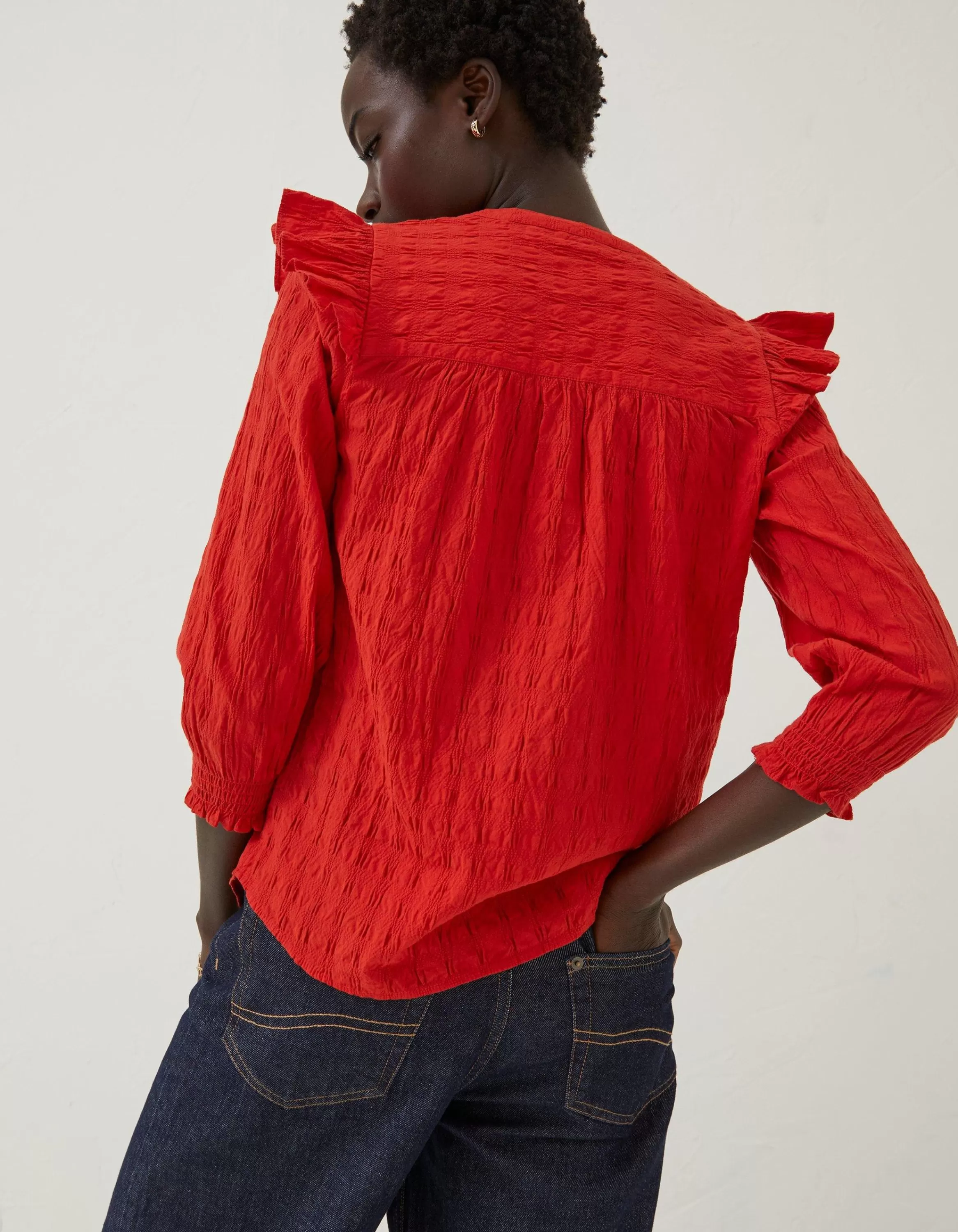 Online FatFace Jay Frill Blouse Bright Red