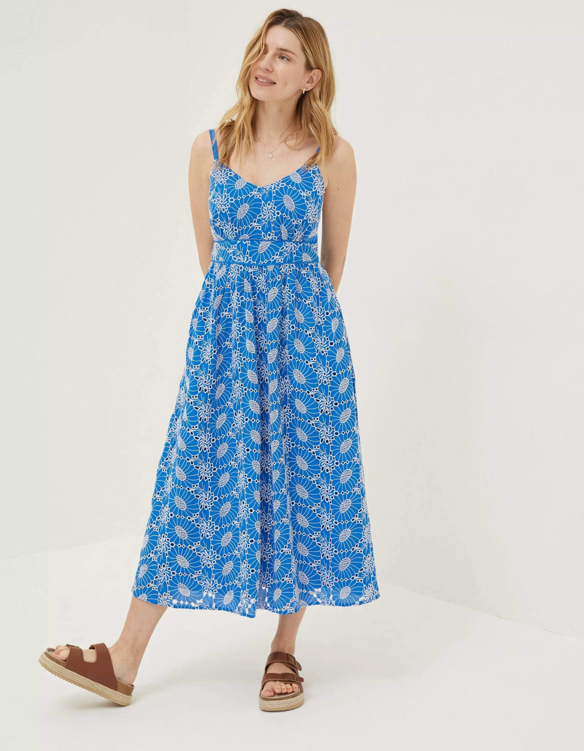 Online FatFace Jayden Broderie Midi Dress Cobalt Blue