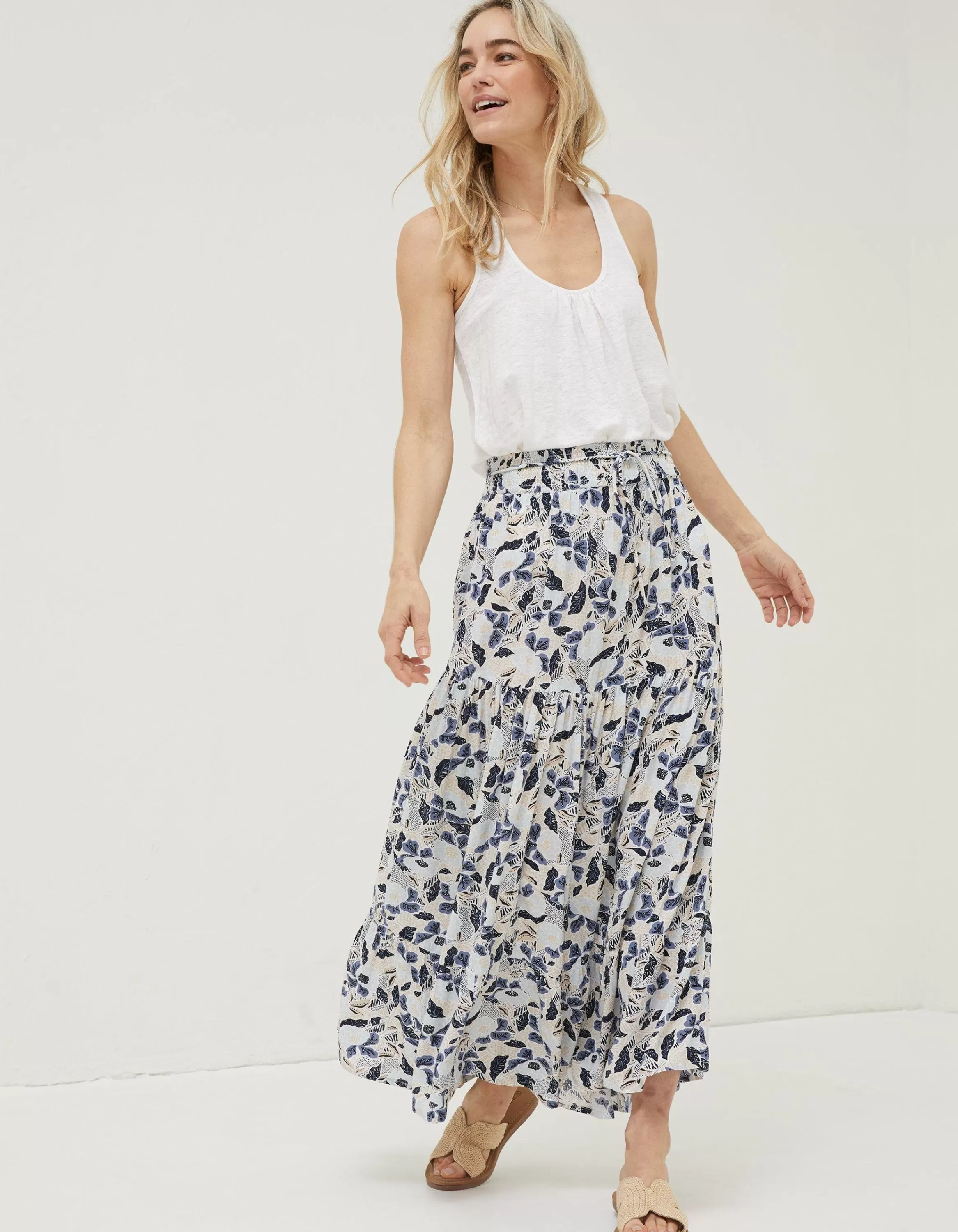 Online FatFace Jayla Batik Flower Maxi Skirt Ivory