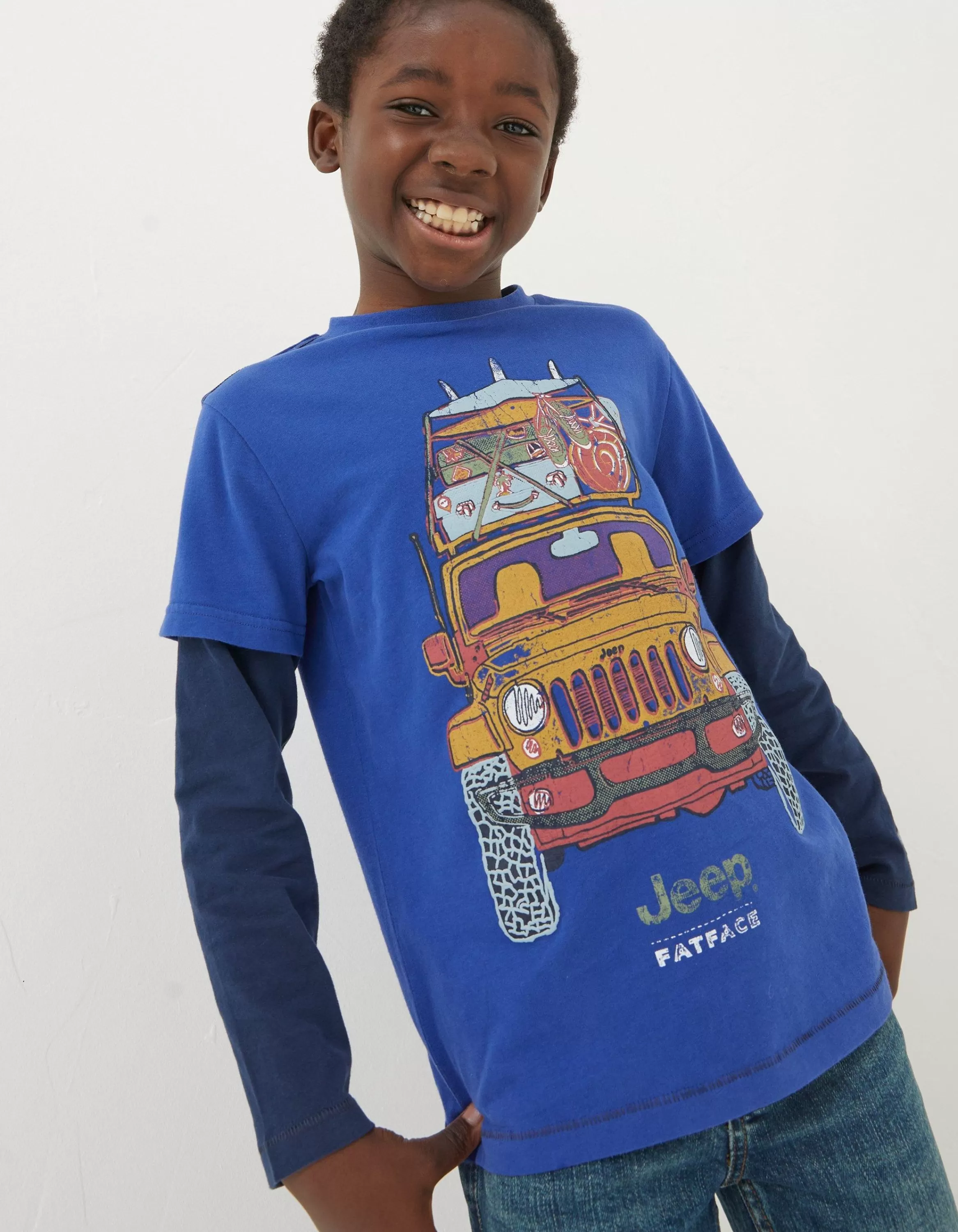 Online FatFace Jeep Graphic T-Shirt Cobalt Blue