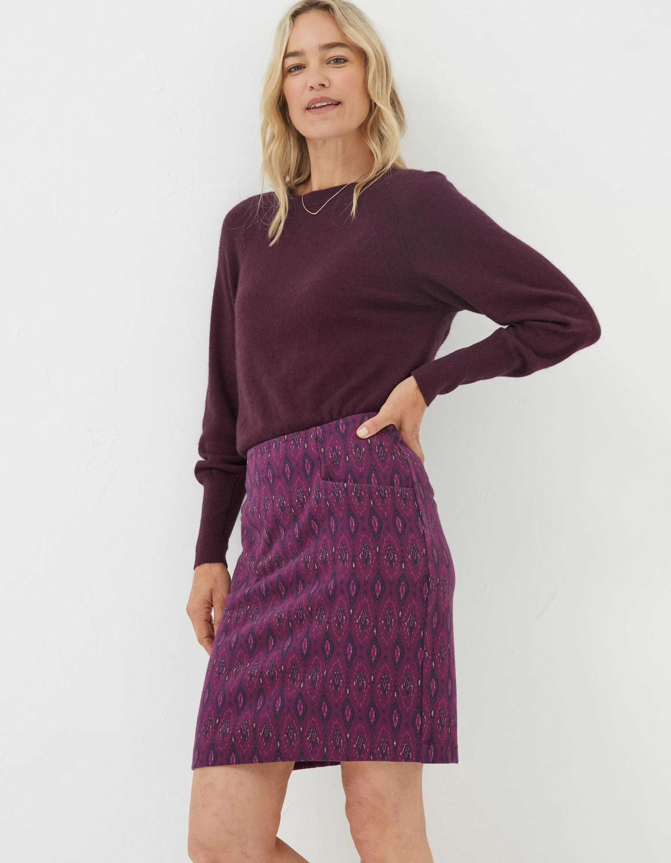 Best Sale FatFace Jennie Ikat Geo Jersey Skirt Dk Purple