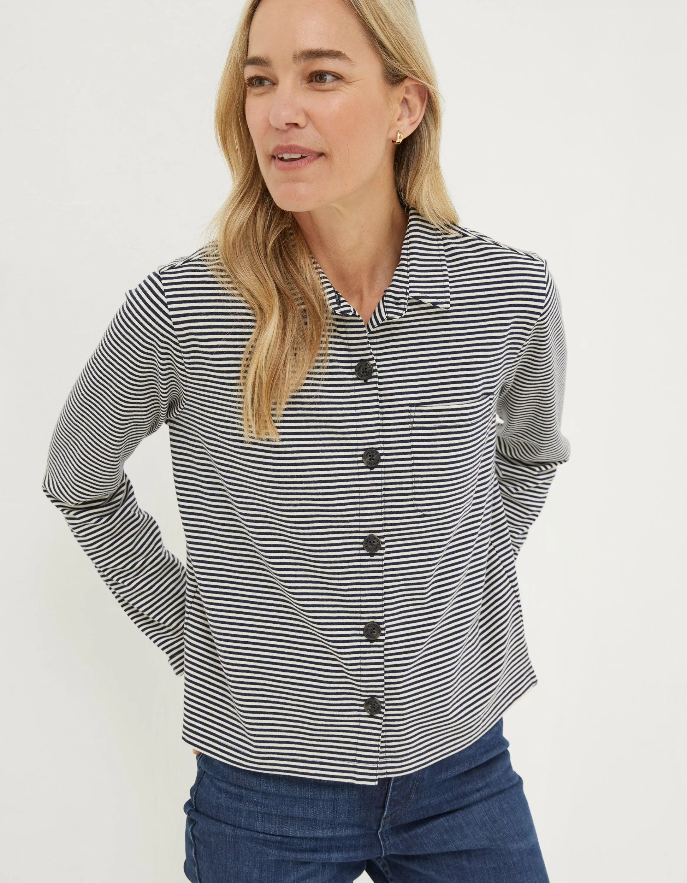 Fashion FatFace Jess Stripe Jersey Shirt Navy