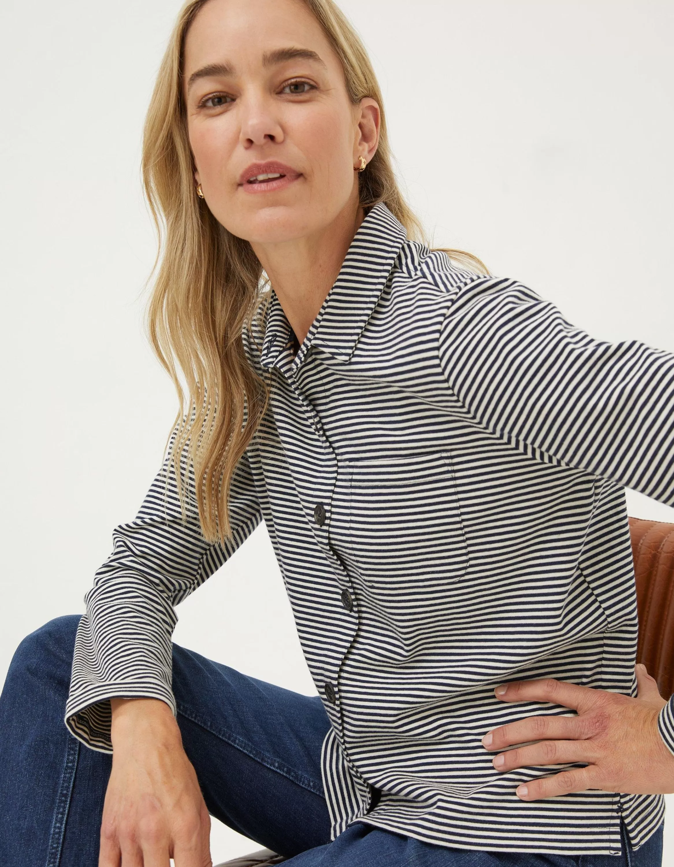 Fashion FatFace Jess Stripe Jersey Shirt Navy