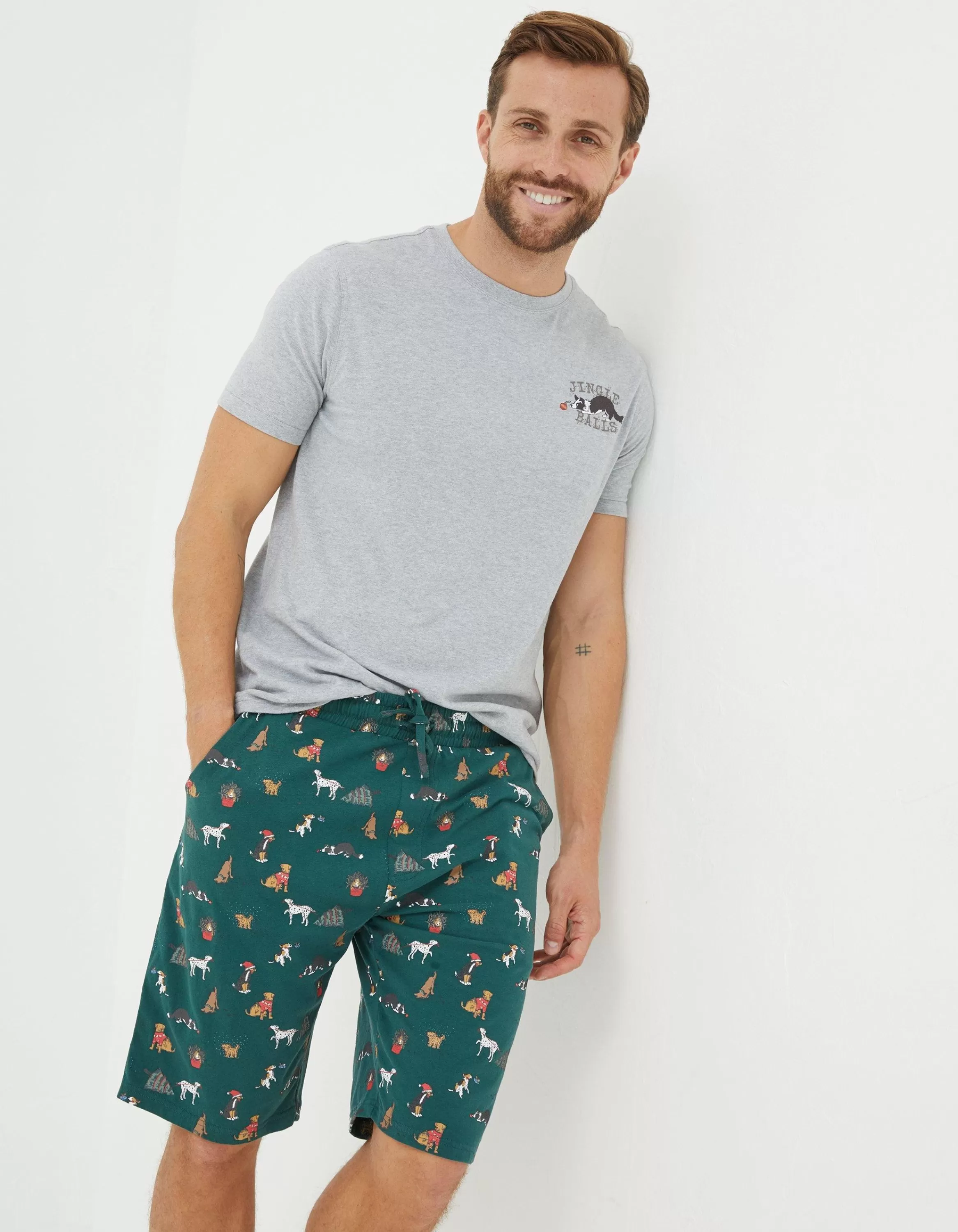 Online FatFace Jingle Balls Pyjama Set Green