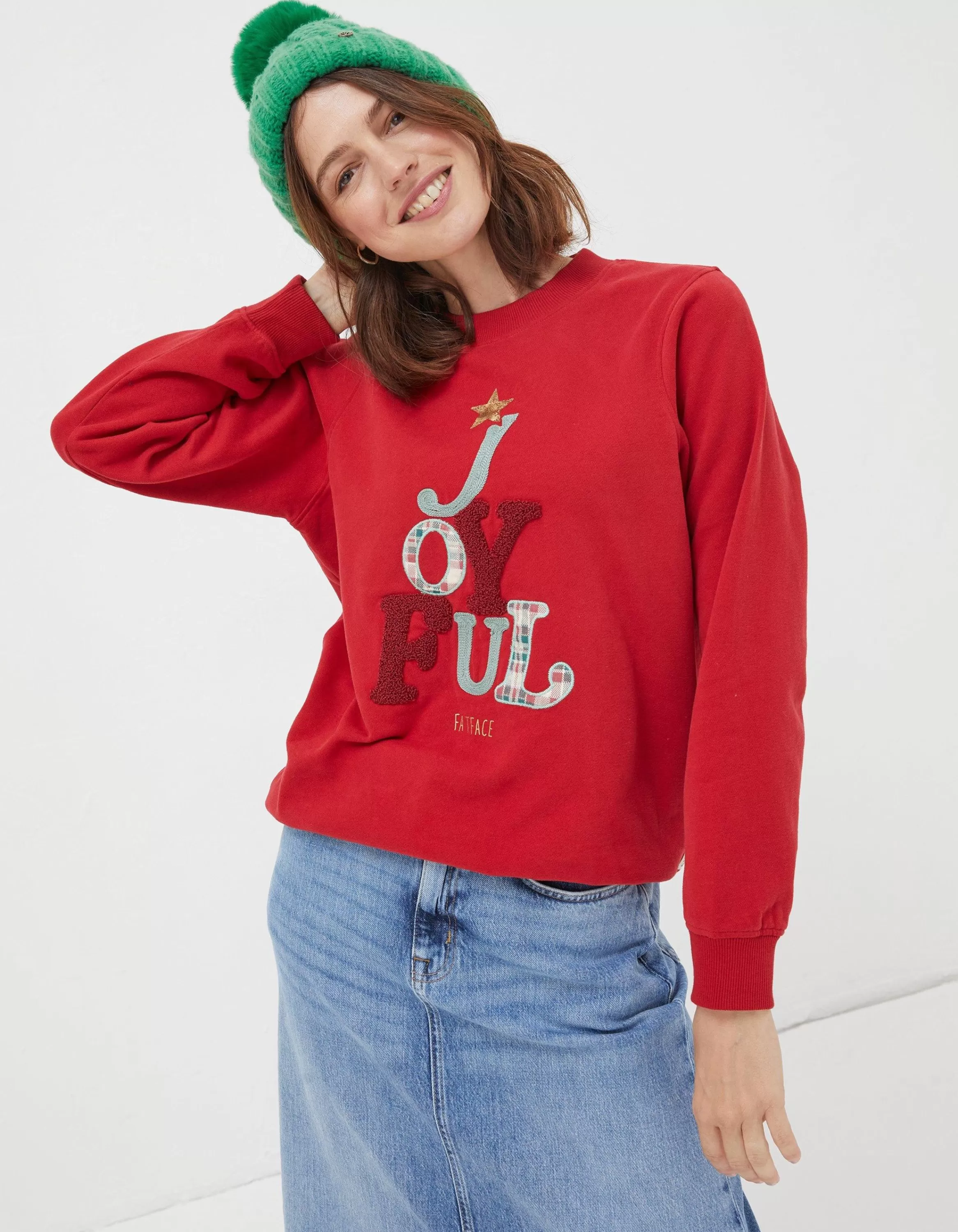 Best Sale FatFace Joyful Graphic Sweatshirt Cherry Red