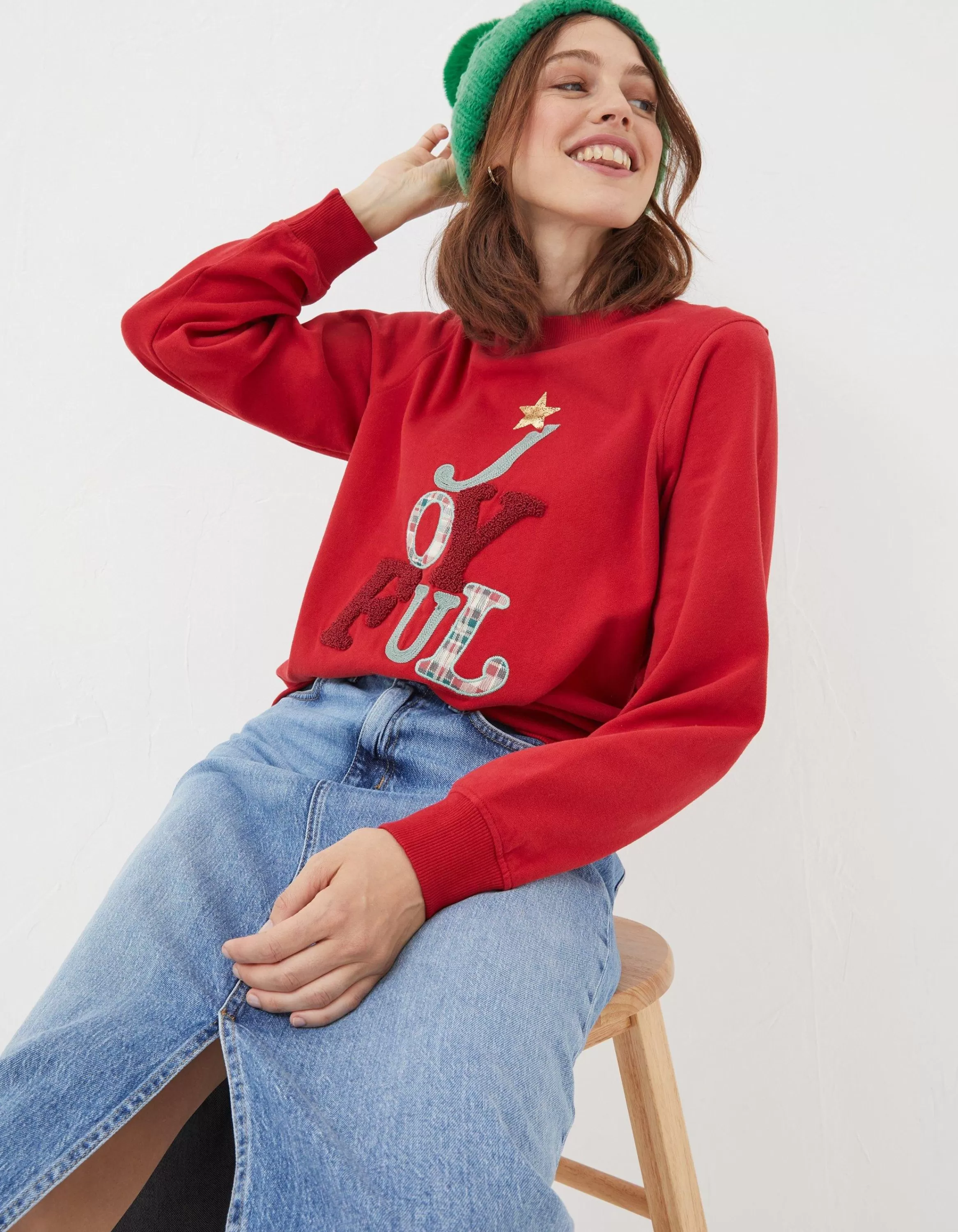 Best Sale FatFace Joyful Graphic Sweatshirt Cherry Red