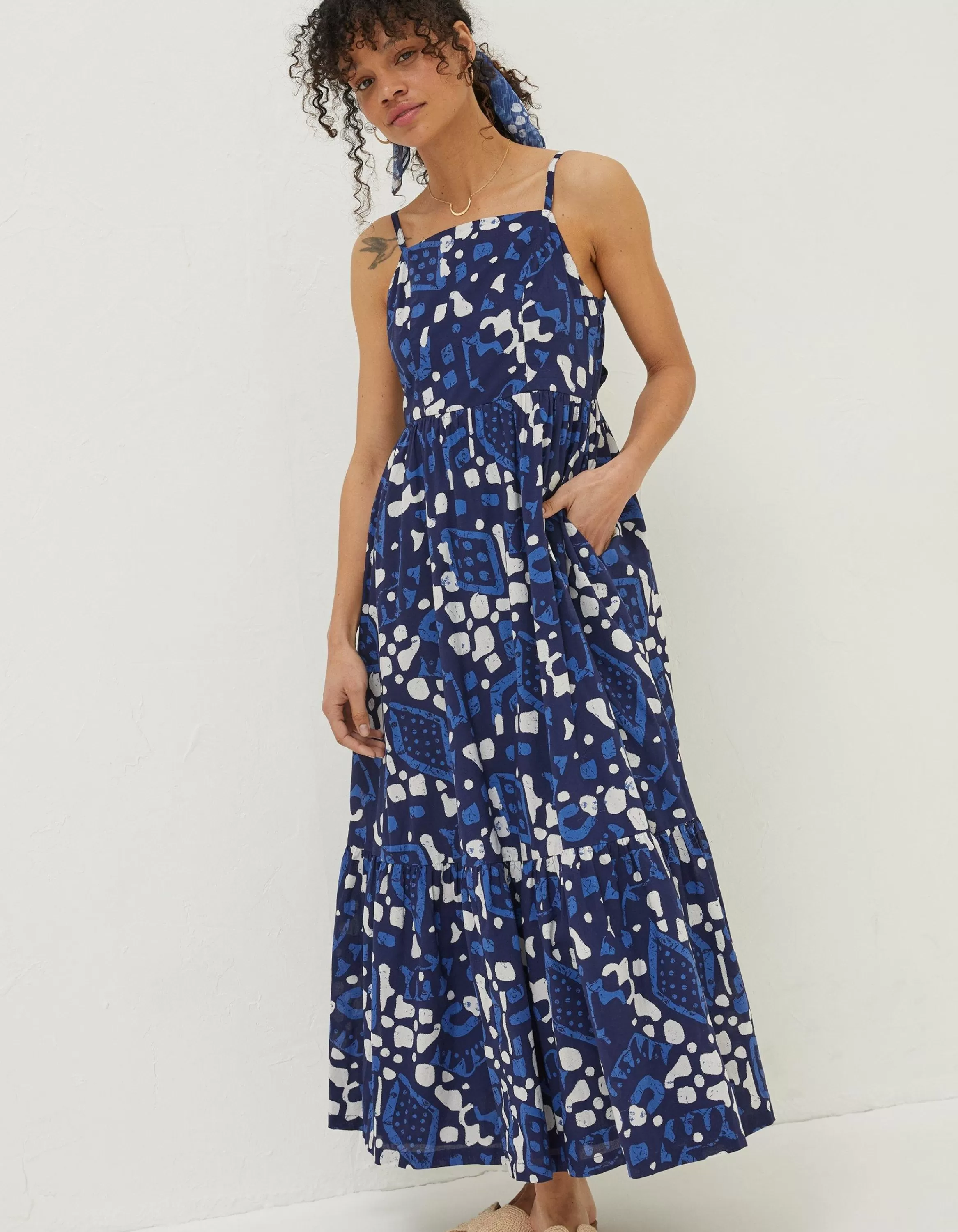 Best FatFace Julien Geo Batik Midi Dress Navy