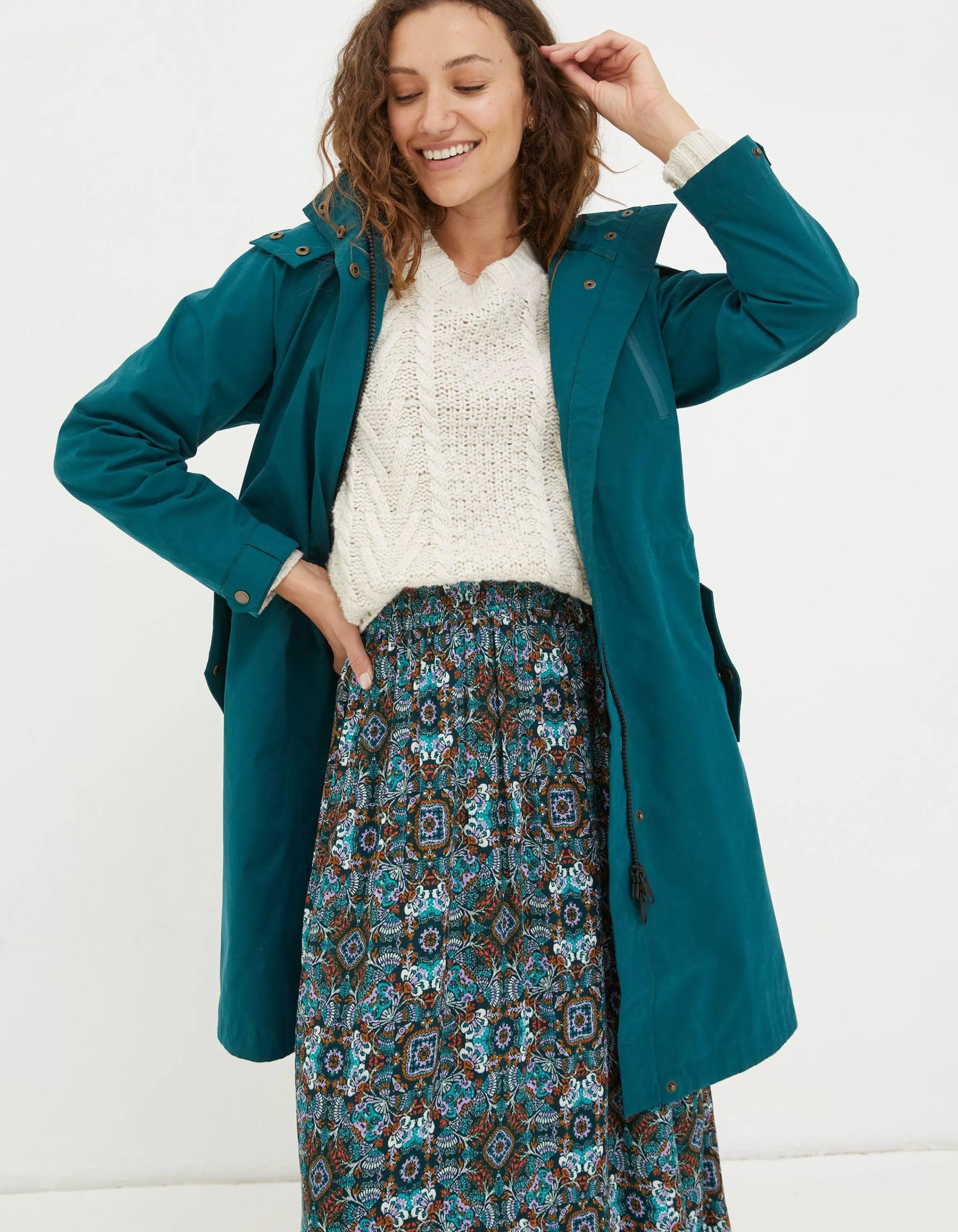 Clearance FatFace Juno Waterproof Long Coat Dark Teal