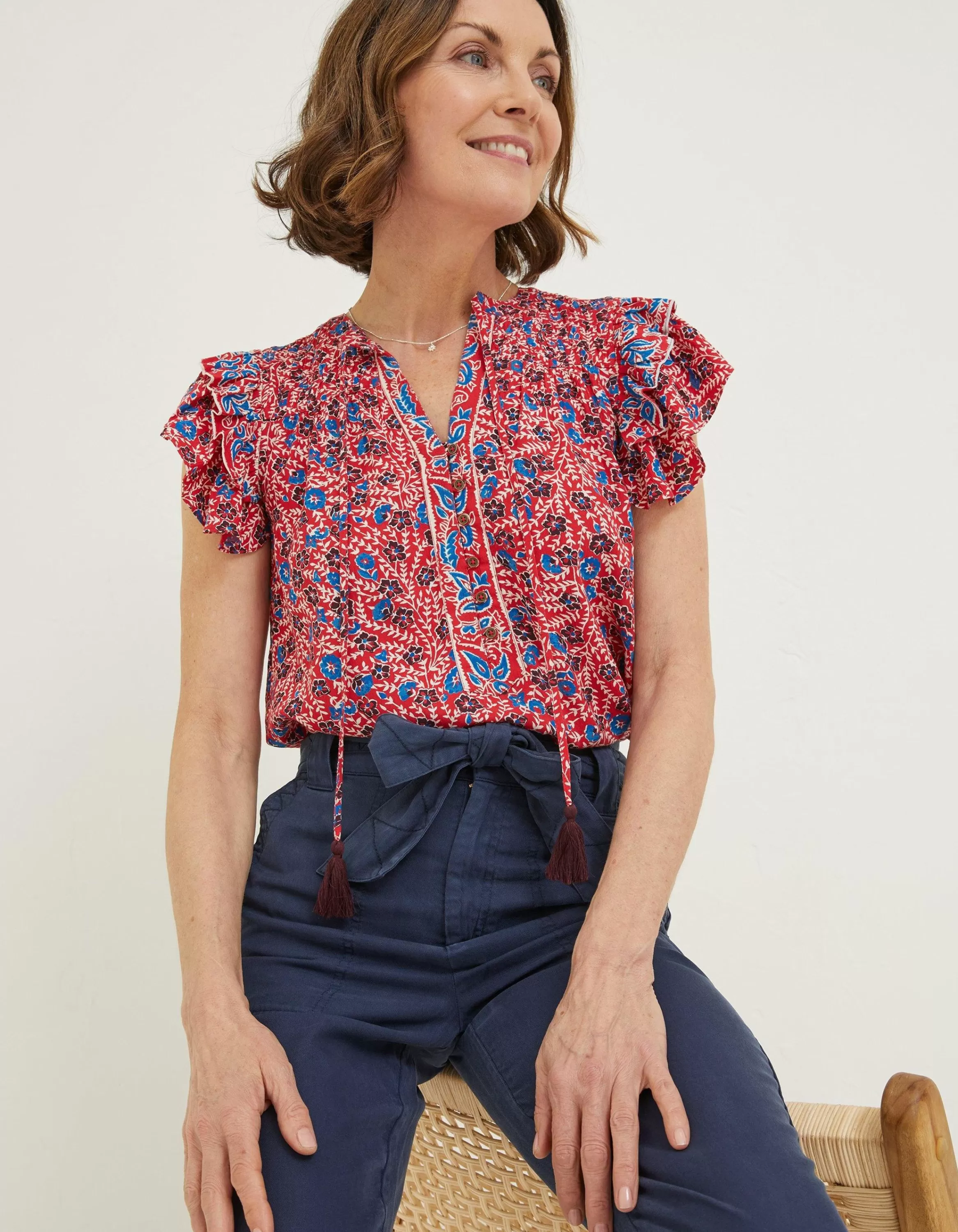 Online FatFace Kai Meadow Blouse Tomato Red