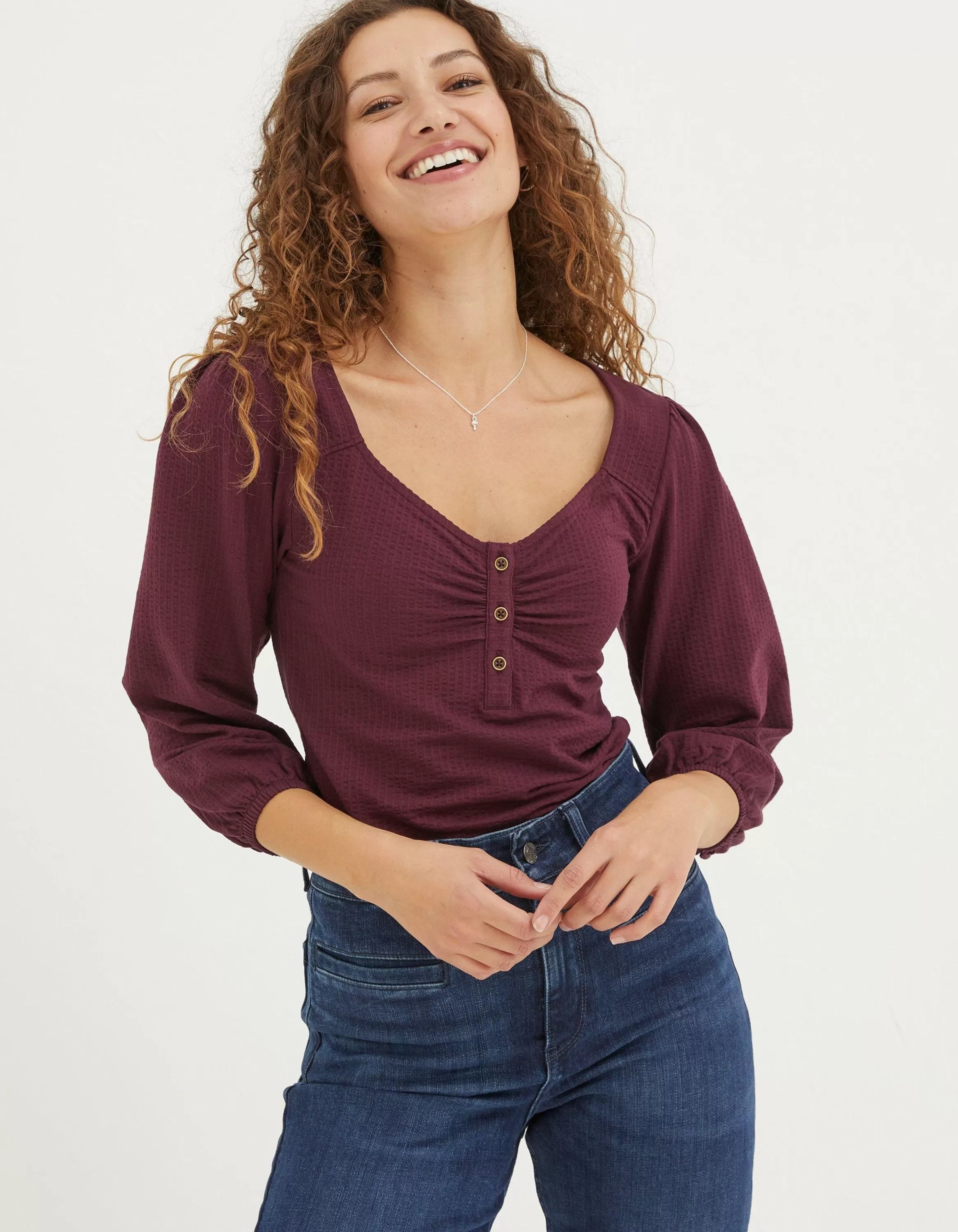 Best Sale FatFace Kara Henley Top Plum