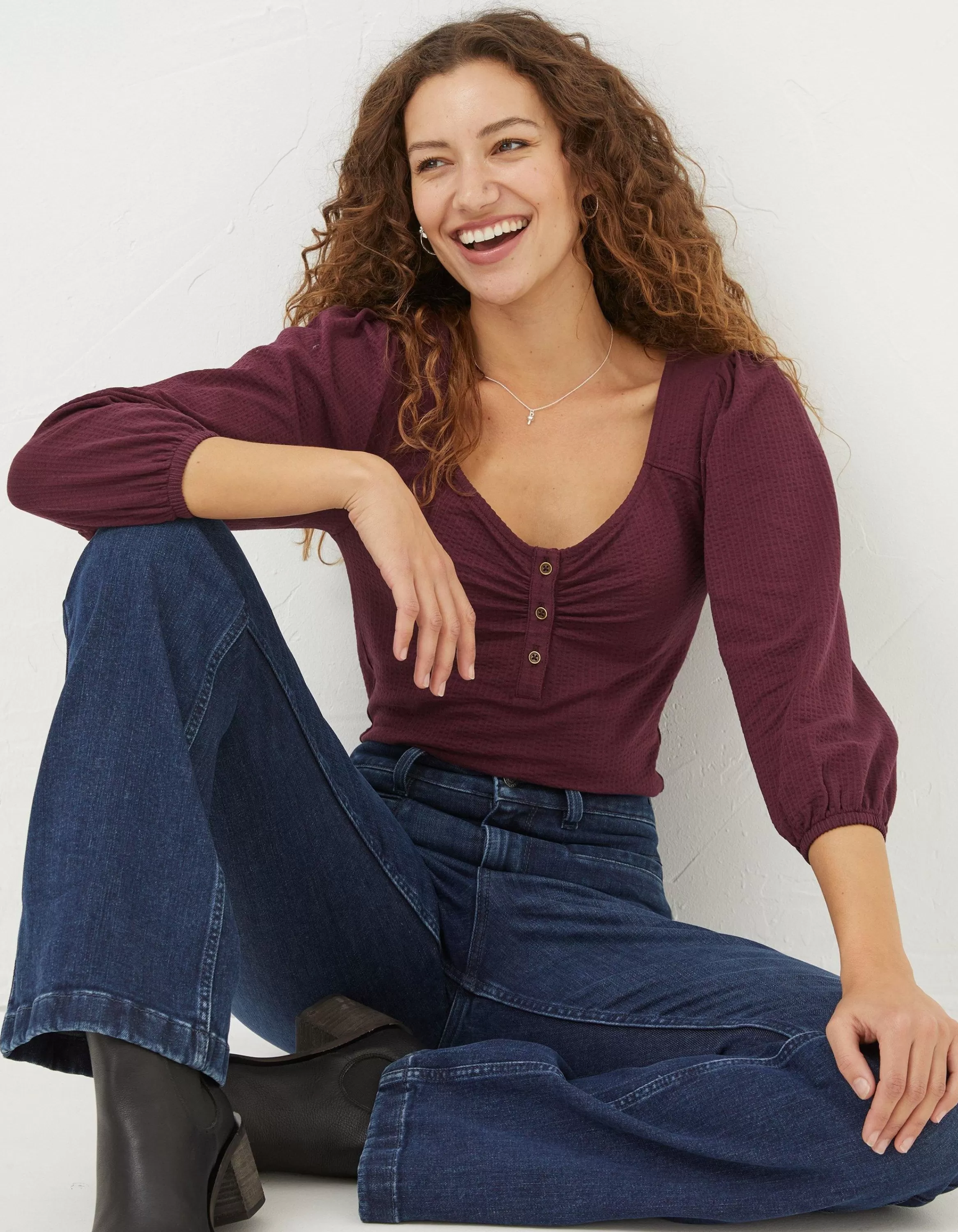 Best Sale FatFace Kara Henley Top Plum