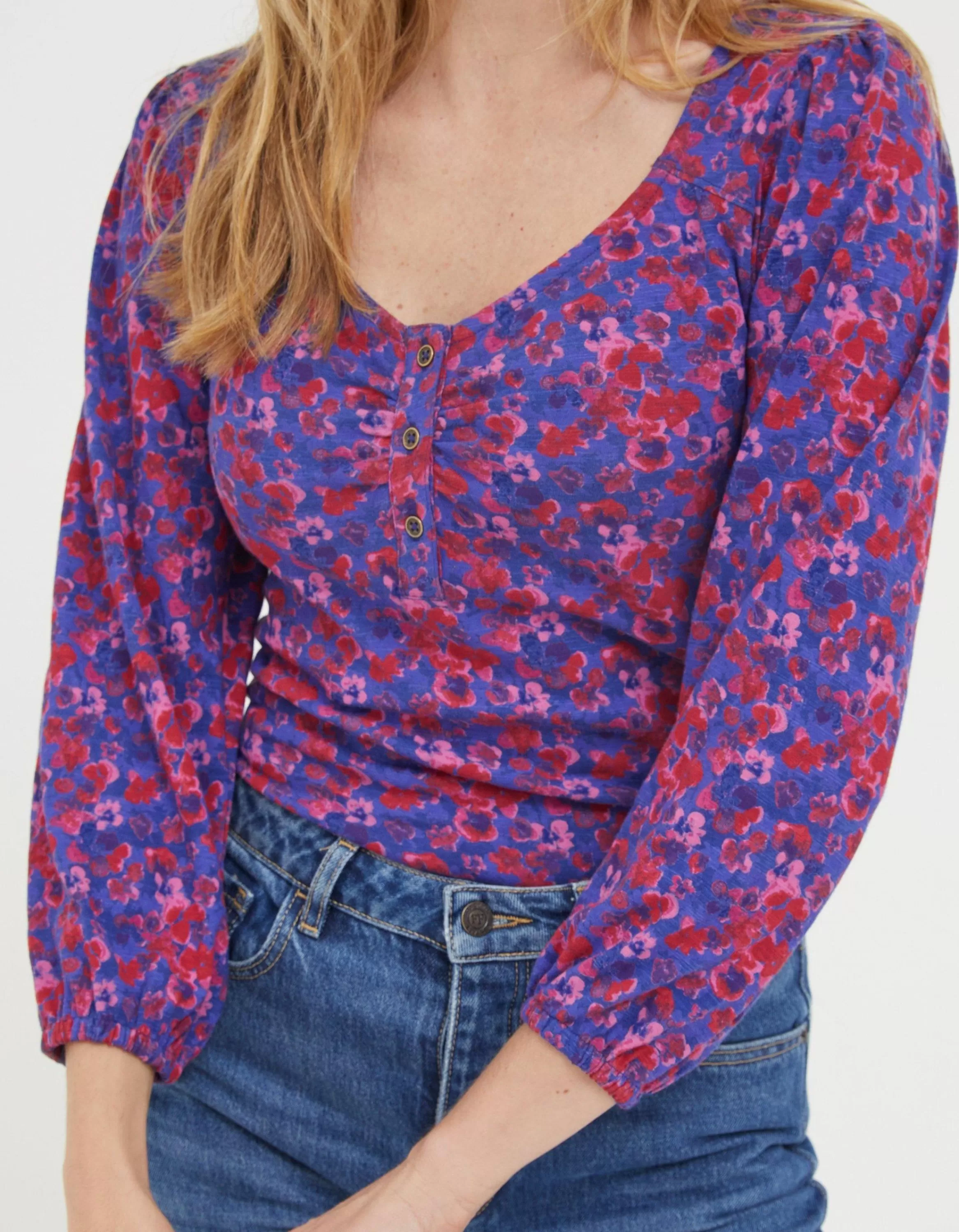 Discount FatFace Kara Painterly Floral Top Purple