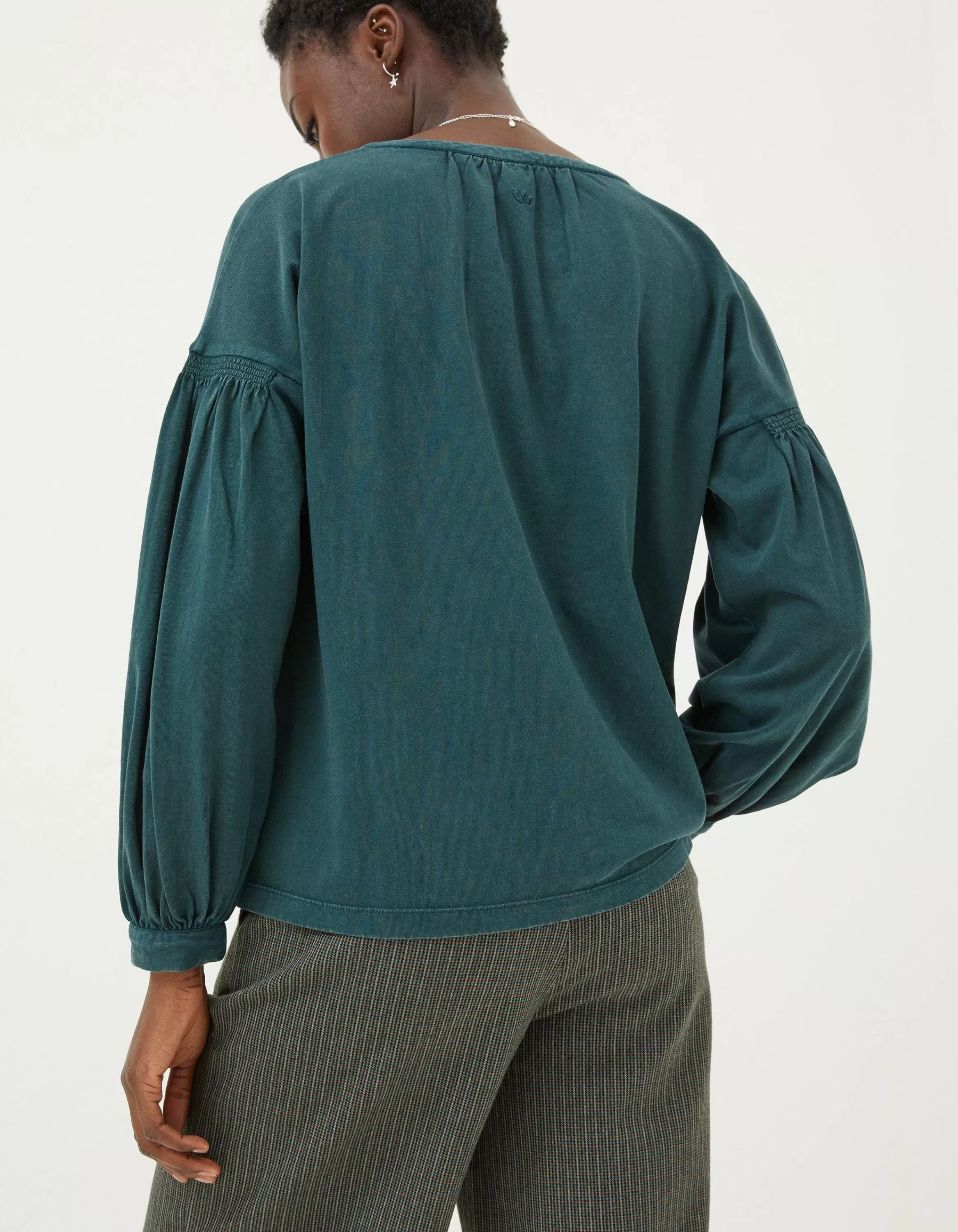 Cheap FatFace Keira Henley Top Teal Green