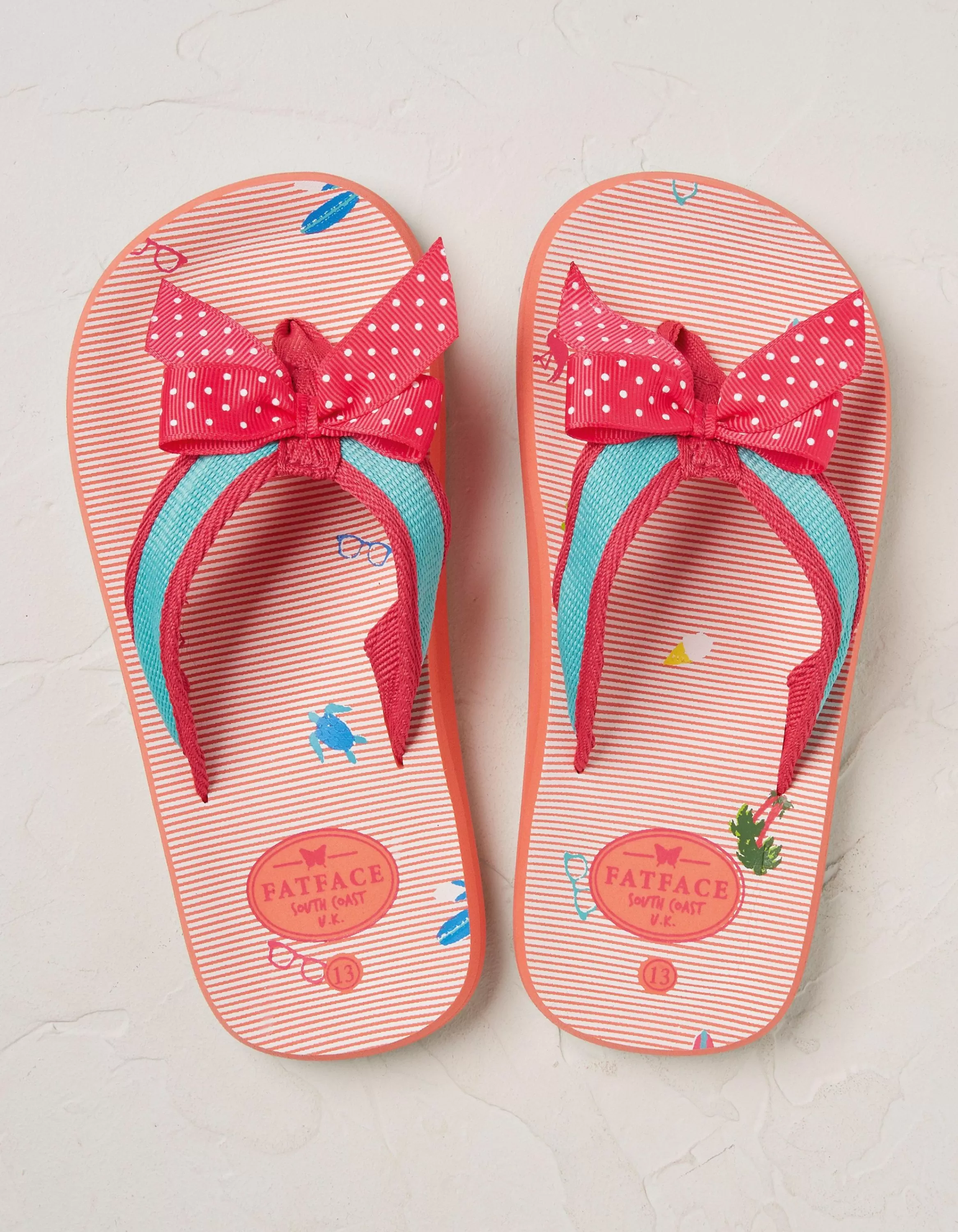 Fashion FatFace Kids Conversational Flip Flops Coral