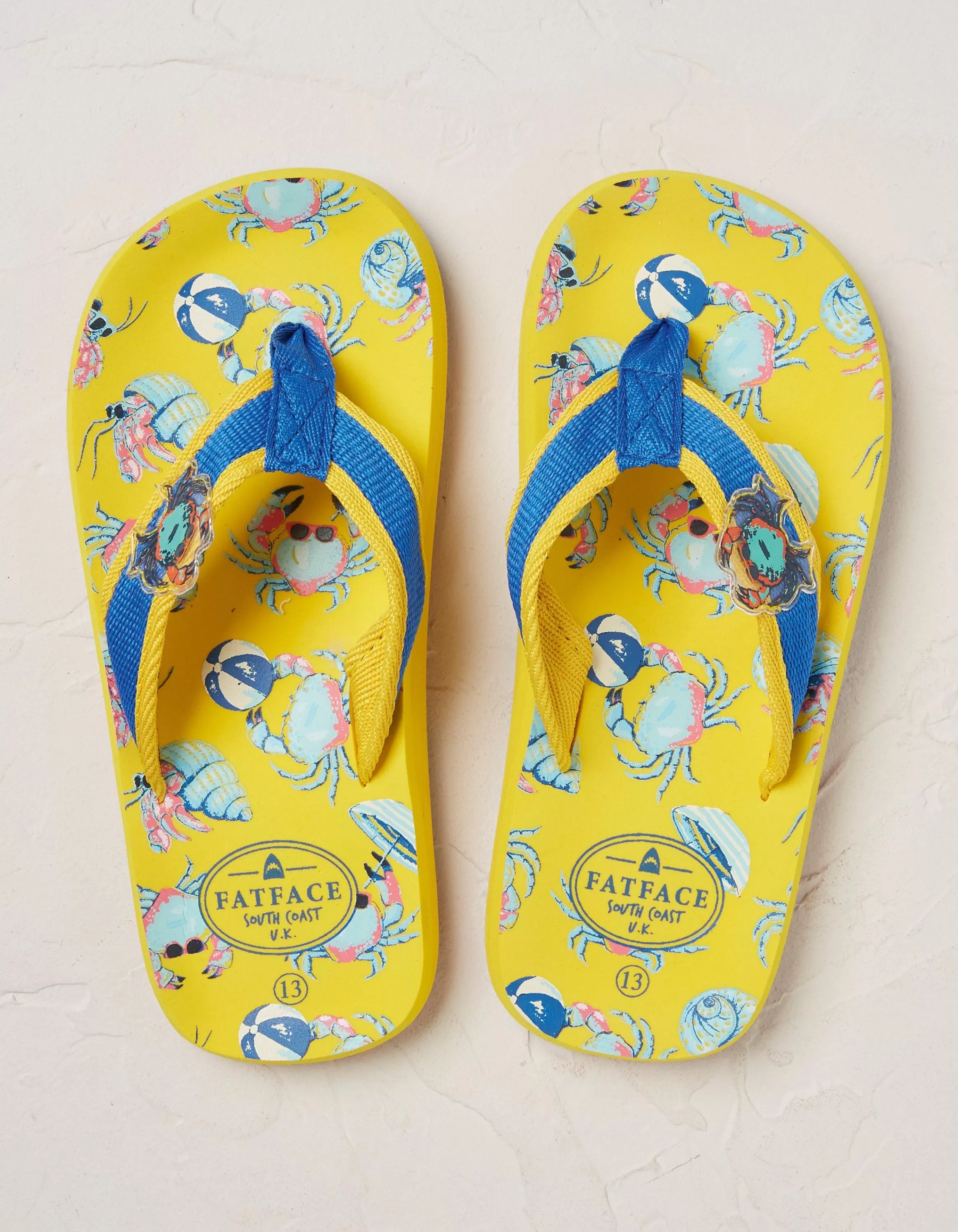 Online FatFace Kids Crab Flip Flops Yellow