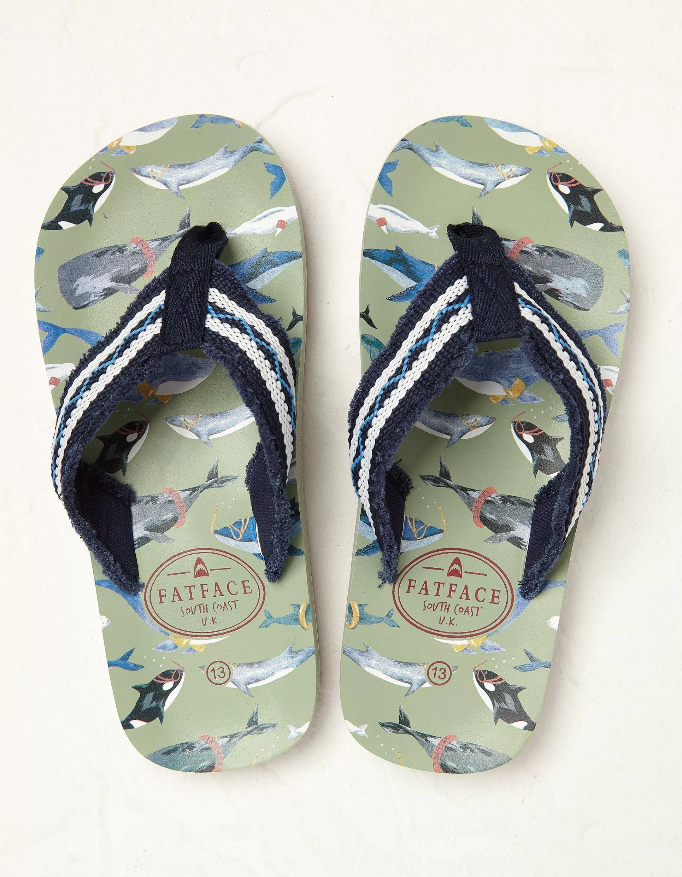 Cheap FatFace Kids Whale Flip Flops Green