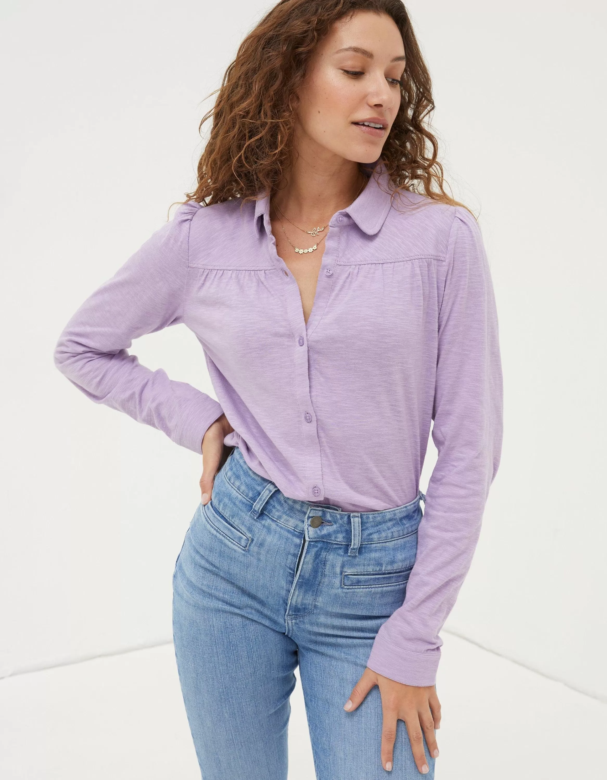 Online FatFace Kim Jersey Shirt Lilac