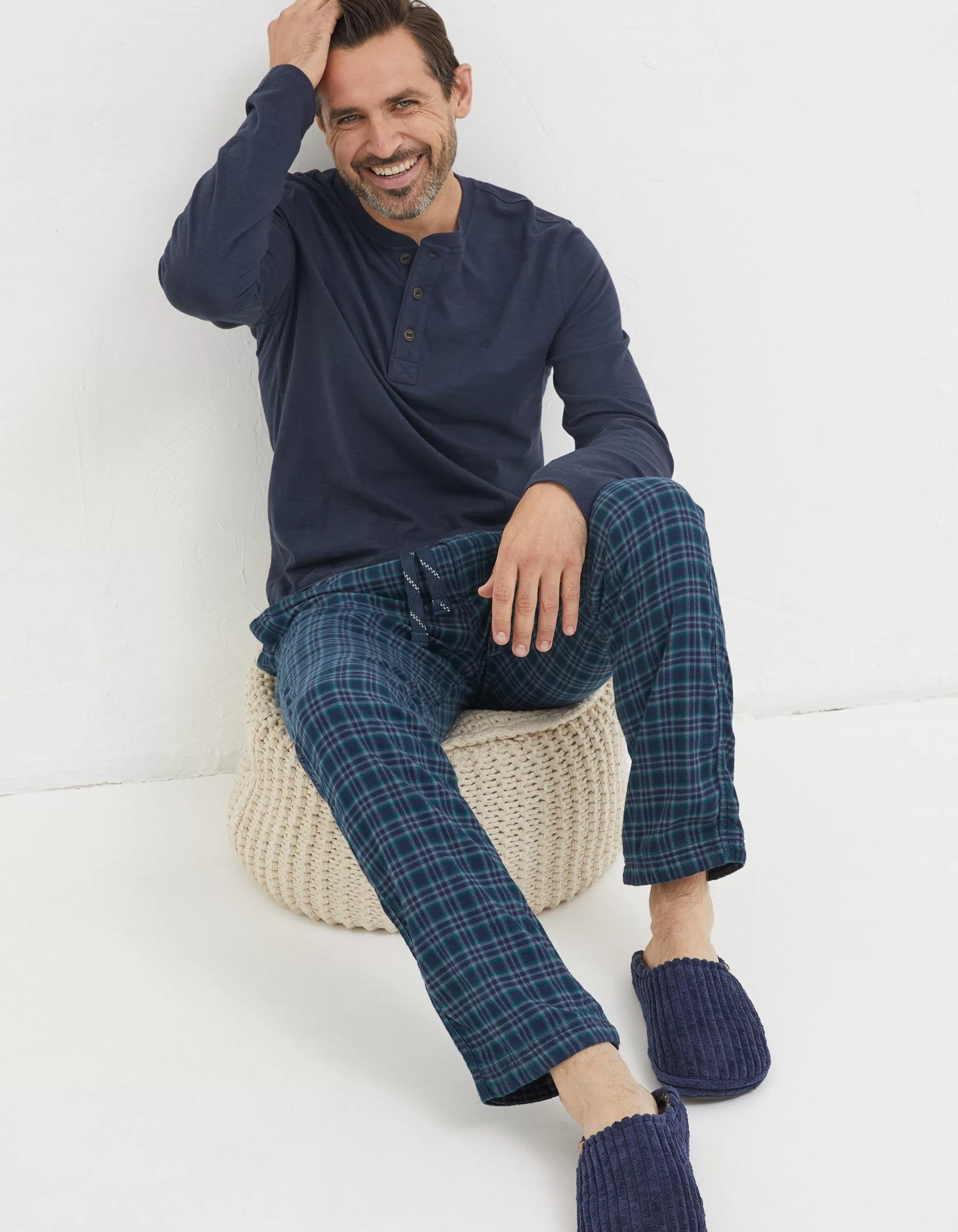 Cheap FatFace Kinsale Check Pyjama Bottoms Navy