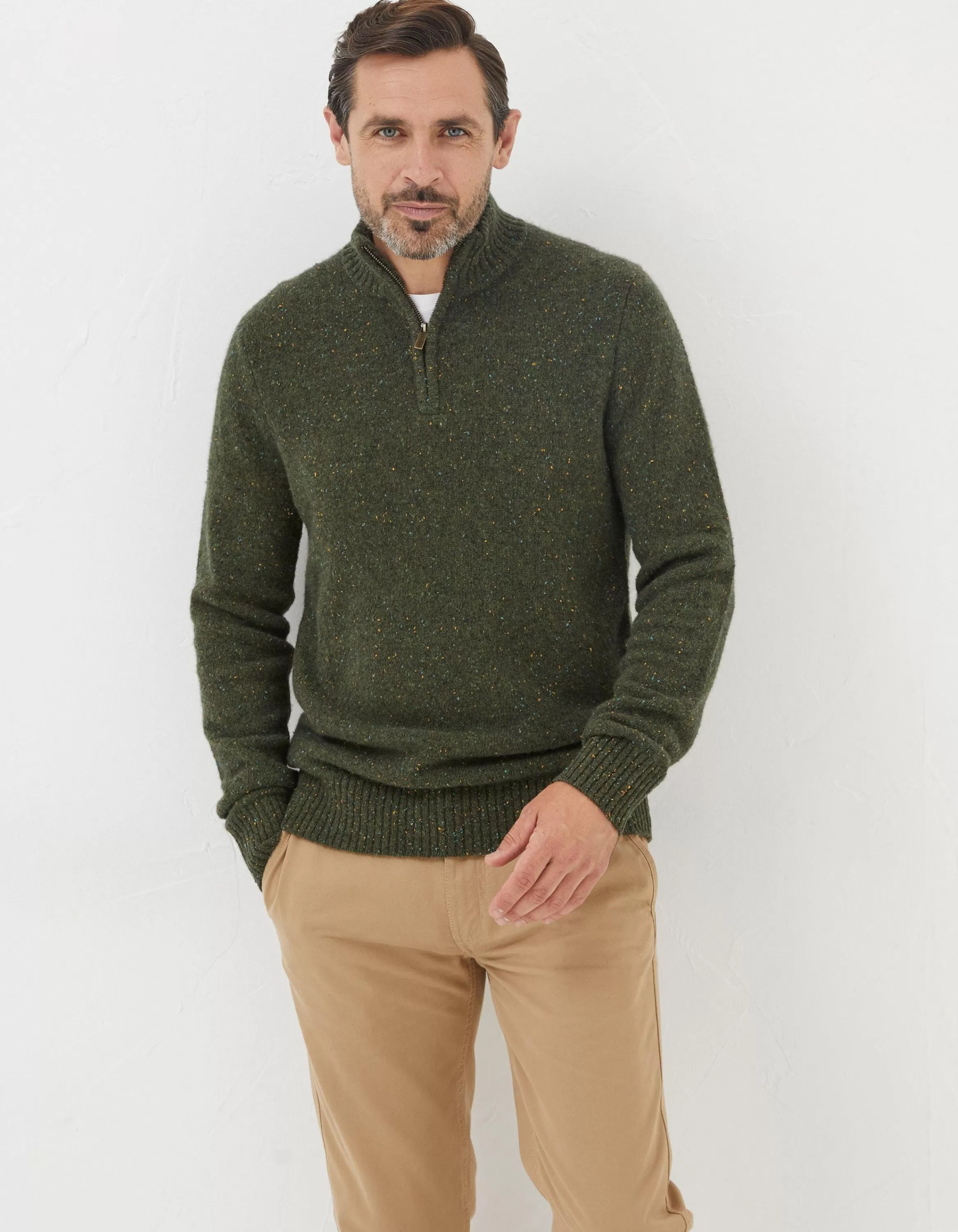 Fashion FatFace Lambswool Half Neck Jumper Khaki Green