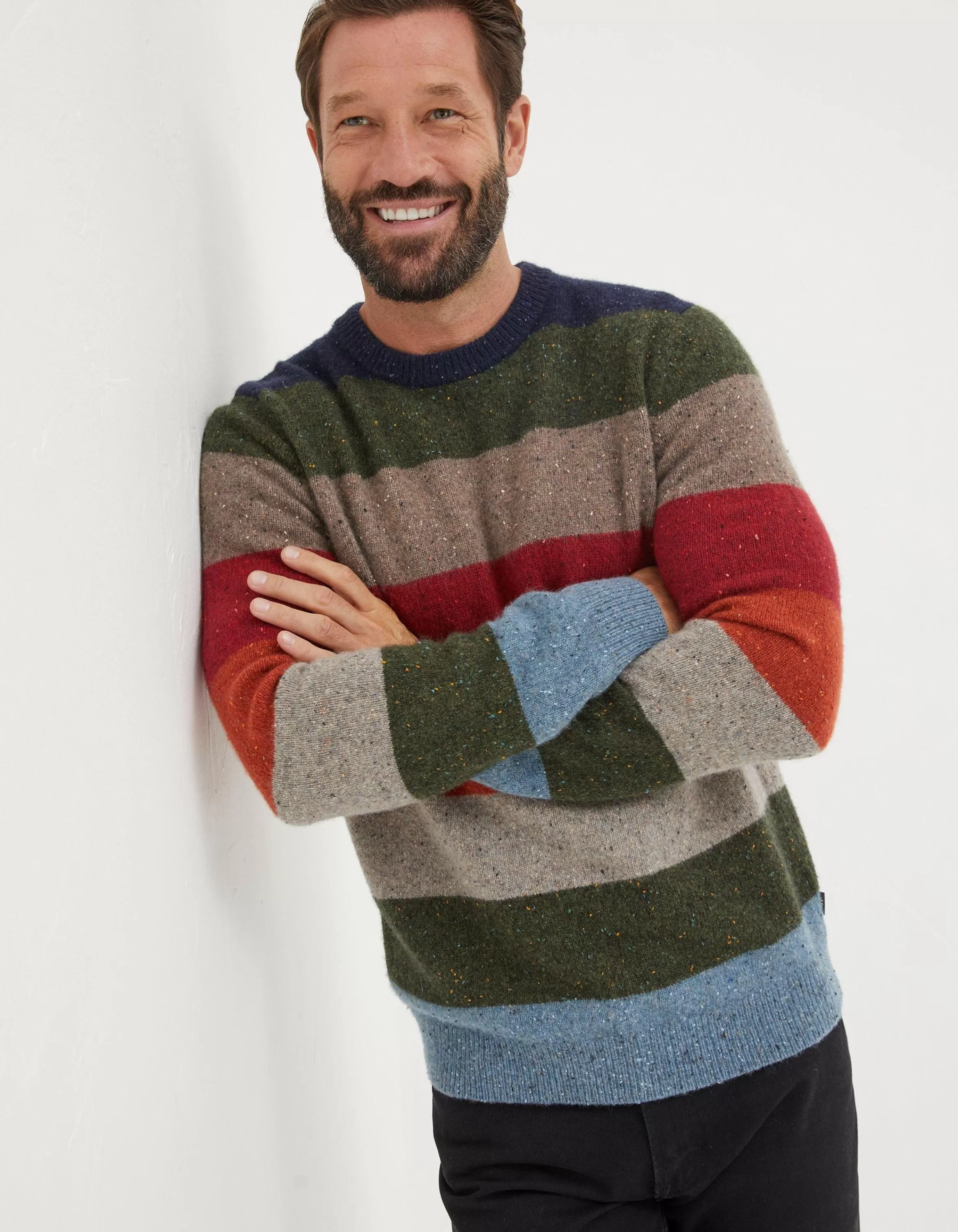 Outlet FatFace Lambswool Stripe Crew Jumper Multi