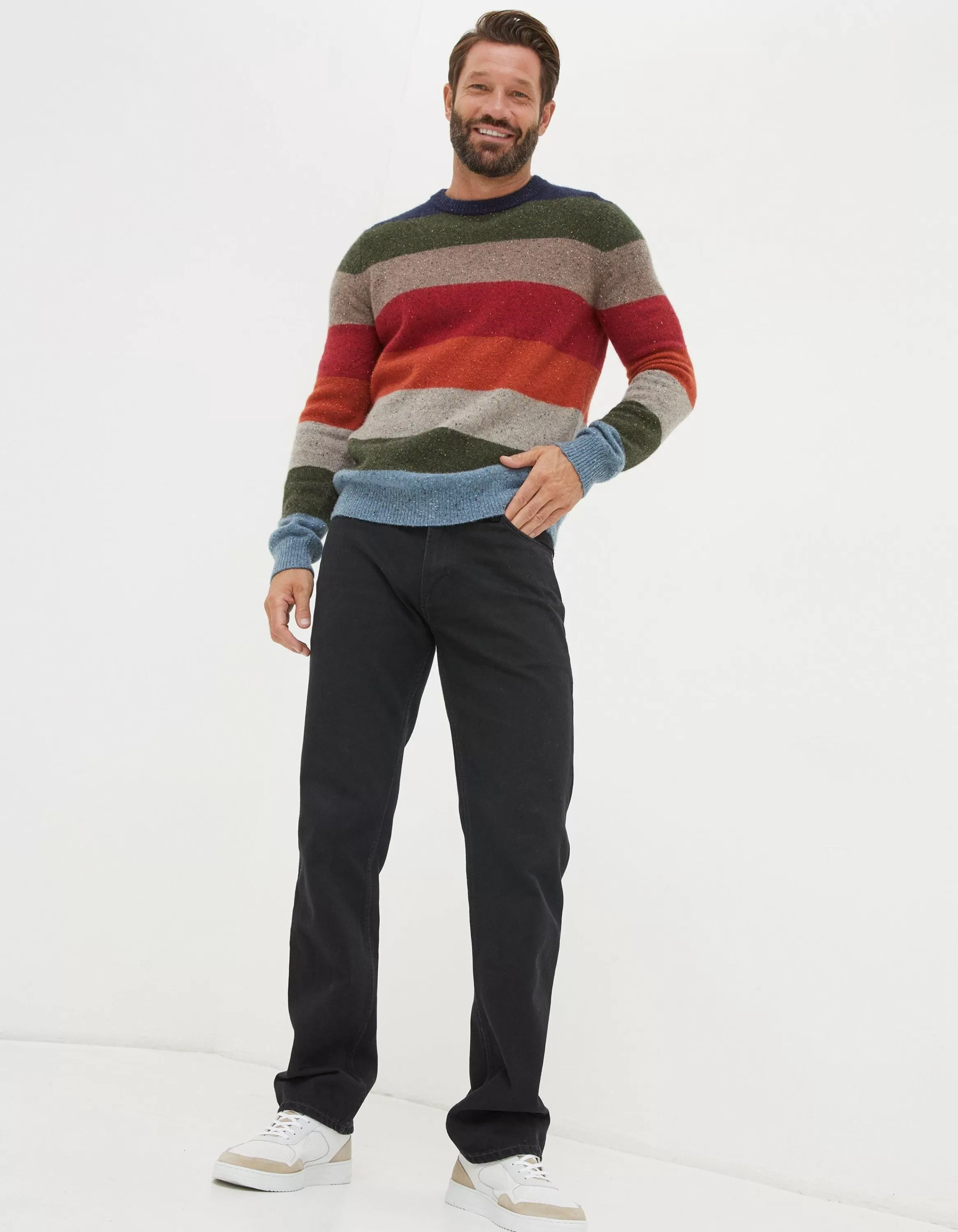 Outlet FatFace Lambswool Stripe Crew Jumper Multi