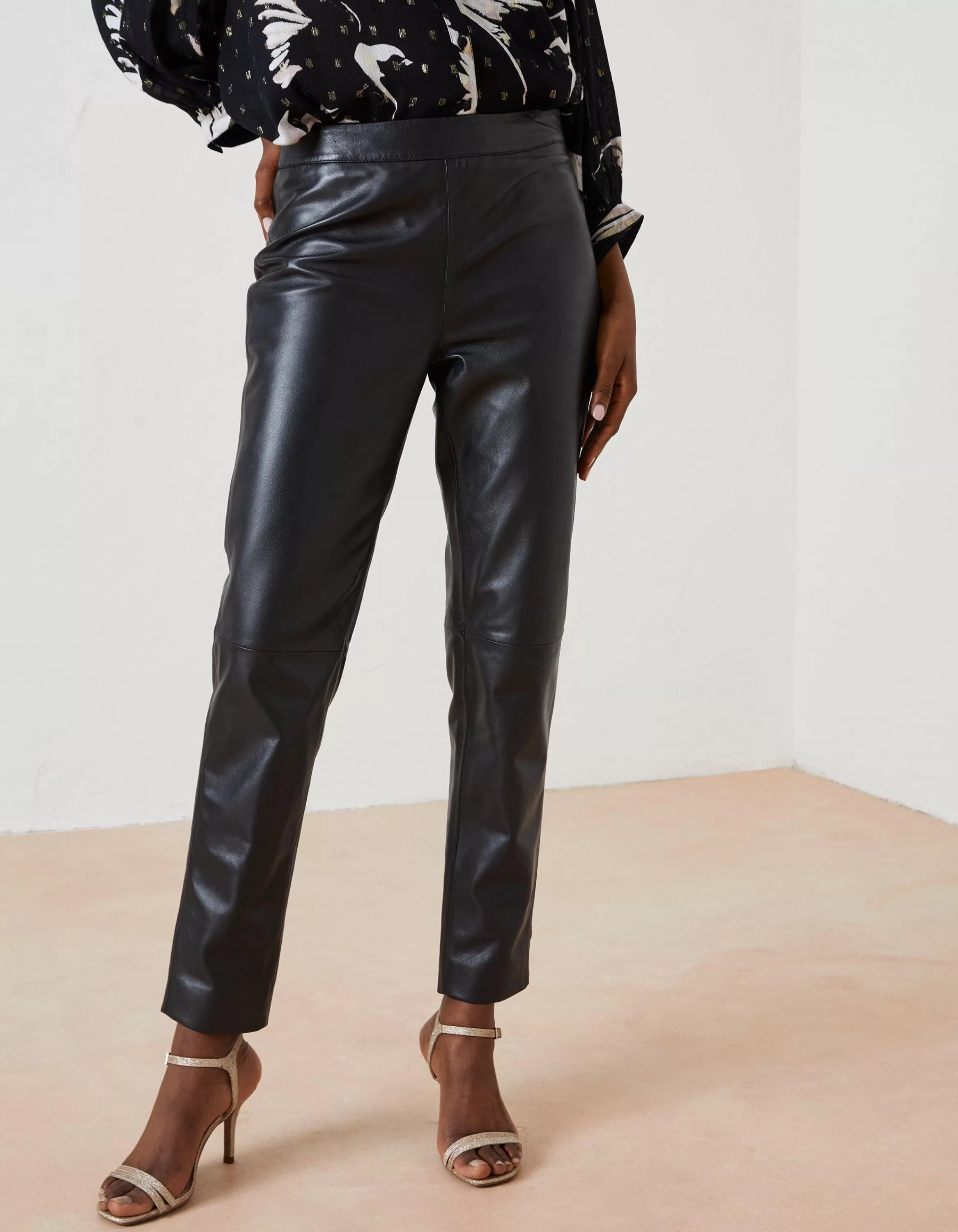 Hot FatFace Lana Leather Tapered Trousers Black