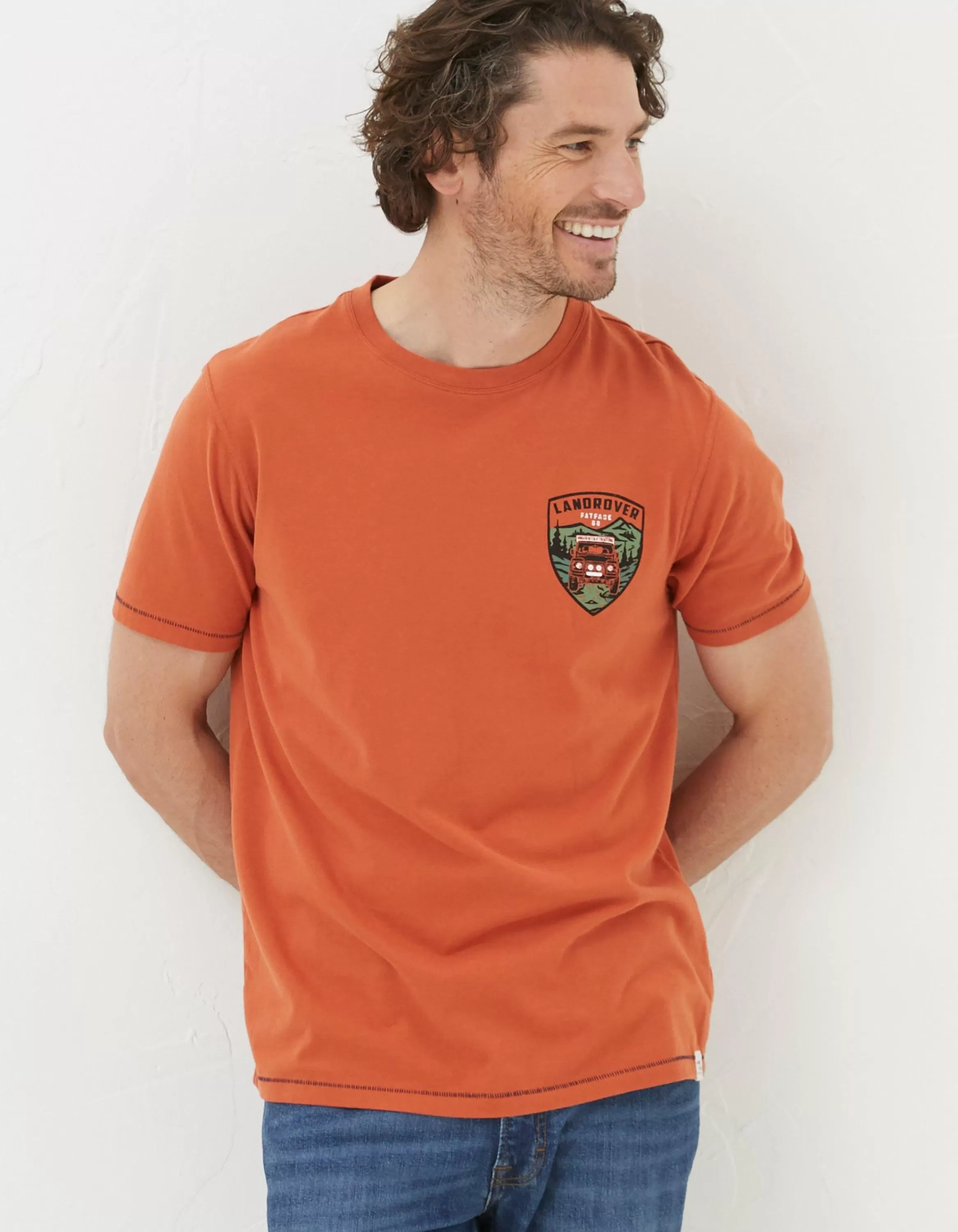 Fashion FatFace Land Rover Badge T-Shirt Dark Orange