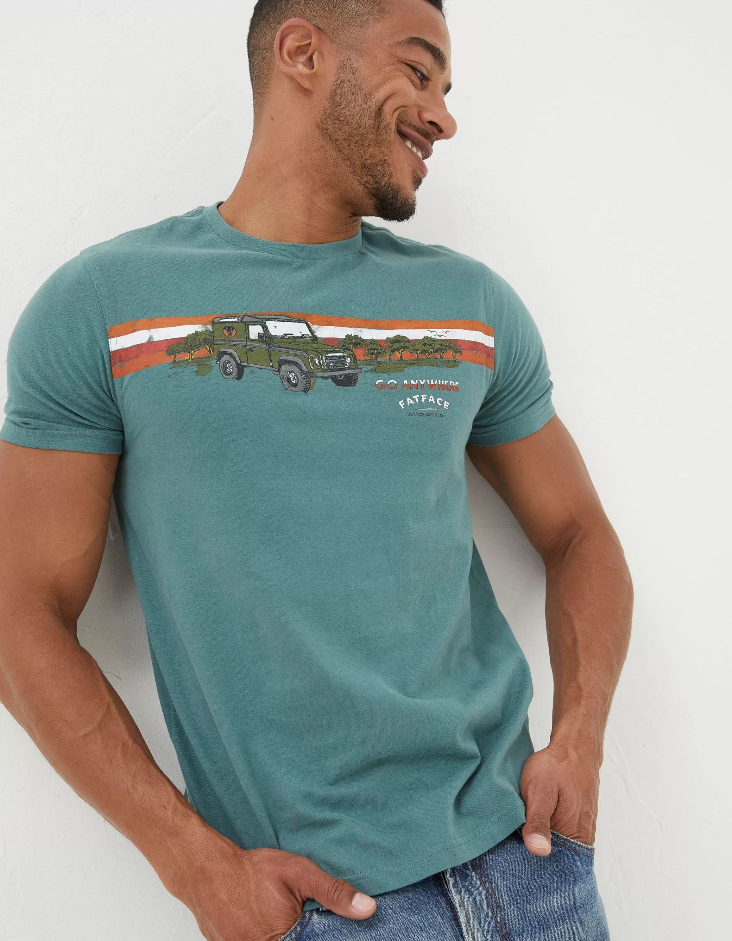 Best FatFace Land Rover Embroidered T-Shirt Dark Teal