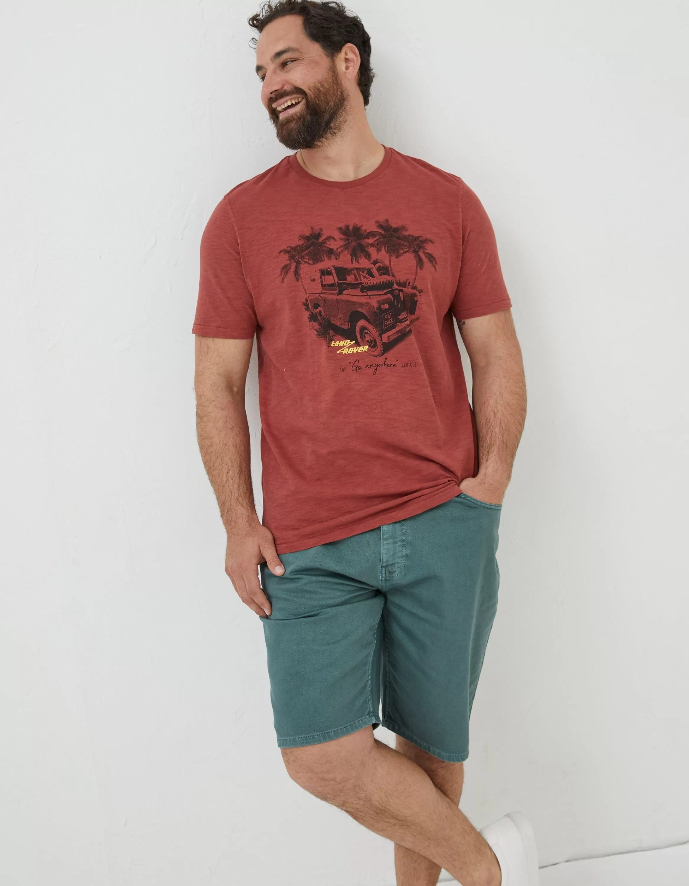 New FatFace Land Rover Palm T-Shirt Rust Red