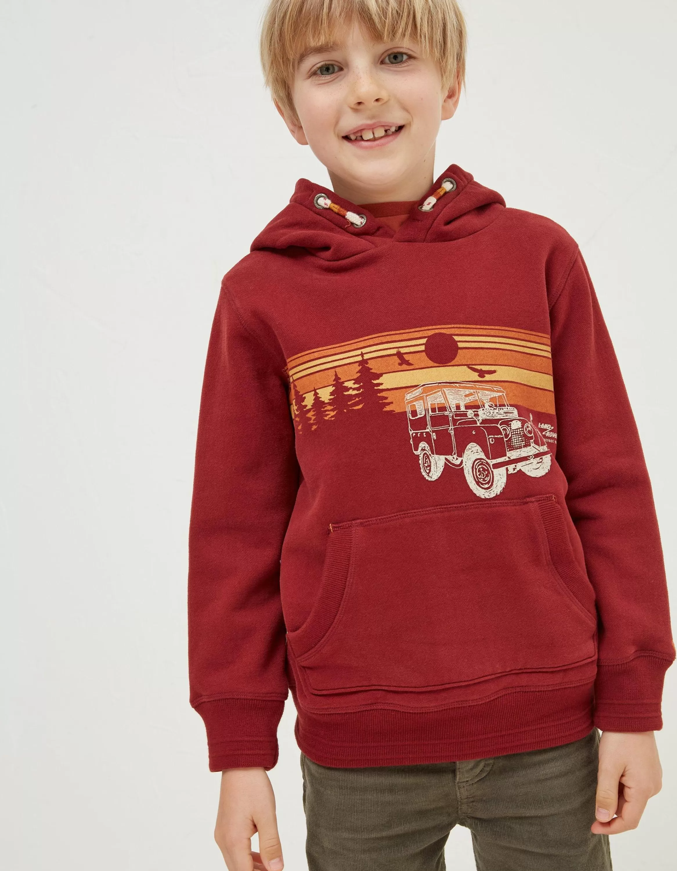 Cheap FatFace Land Rover Popover Hoodie Claret Red