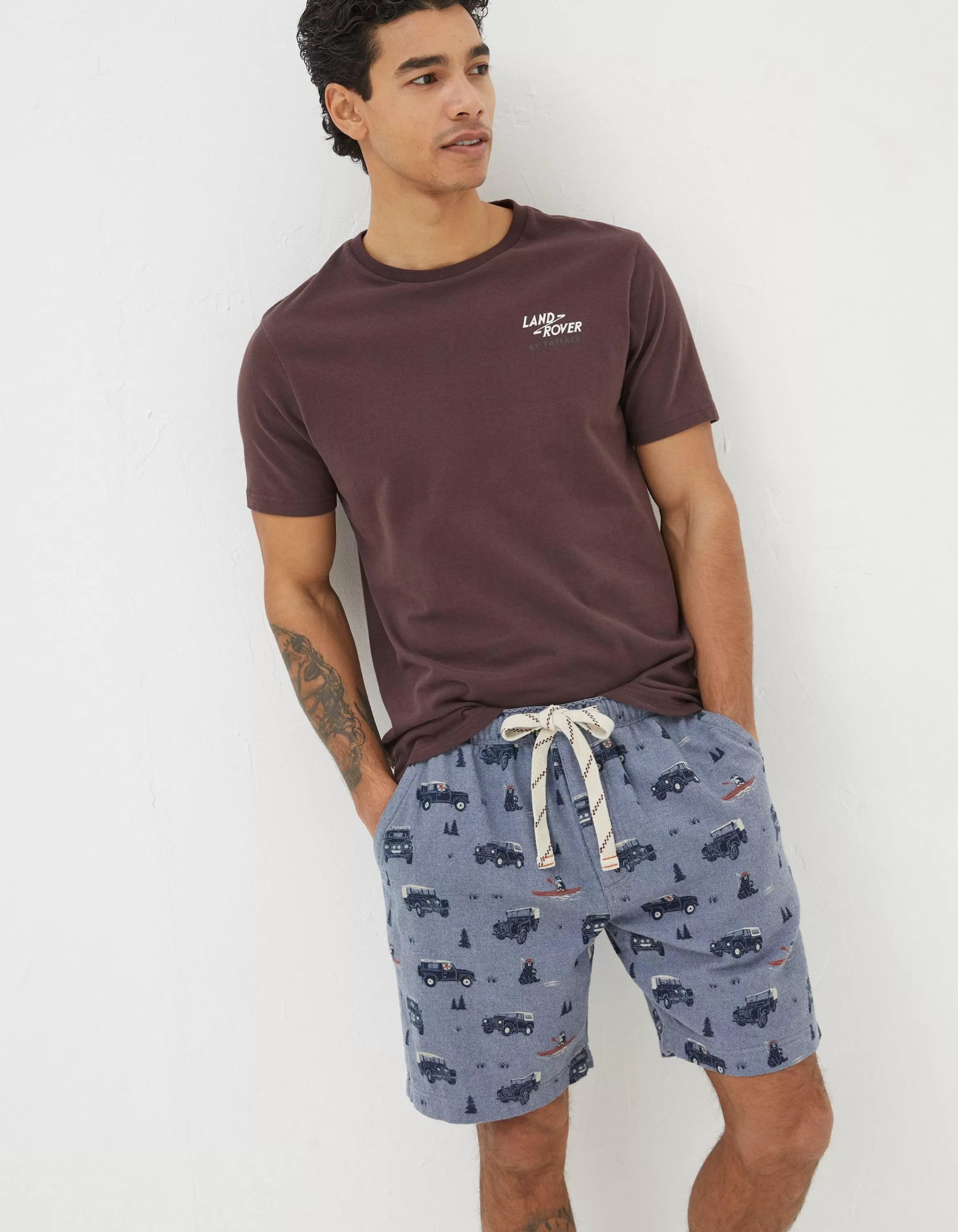 Hot FatFace Land Rover Pyjama Shorts Chambray Blue