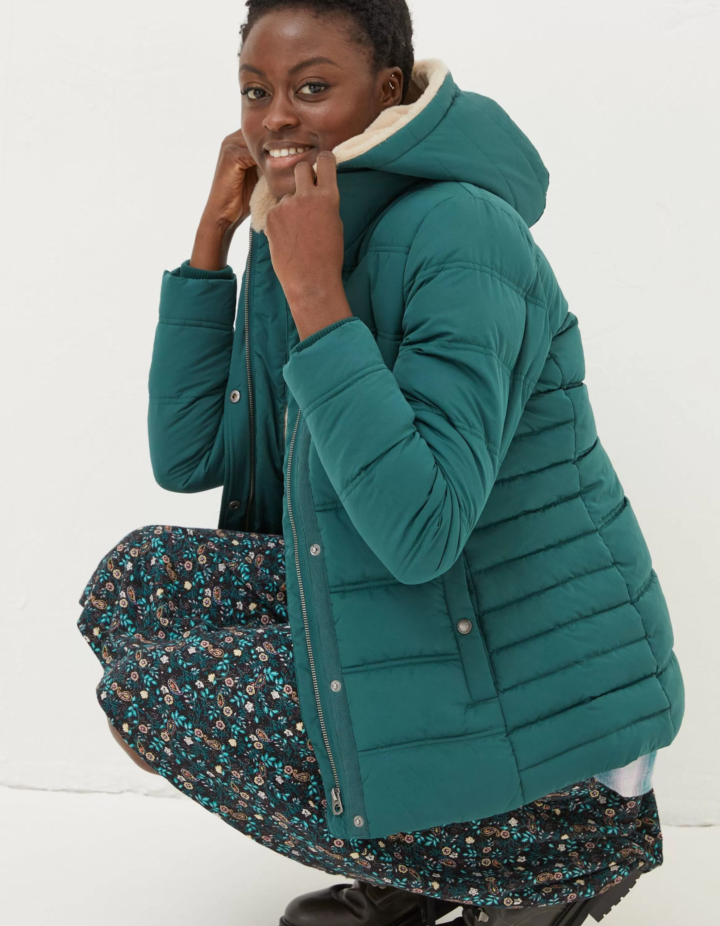 Hot FatFace Lara Puffer Coat Dark Teal