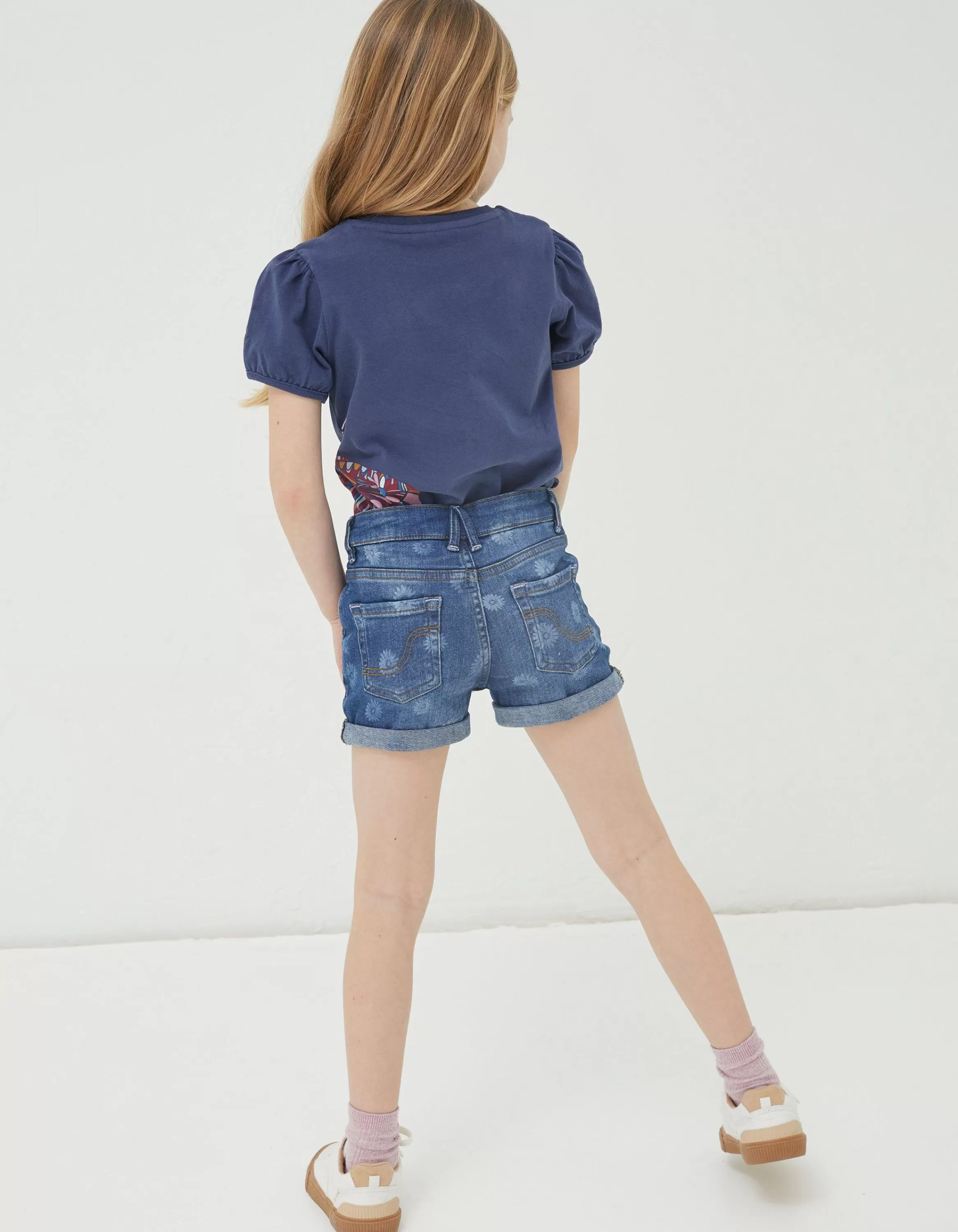 Best Sale FatFace Laser Print Denim Shorts Denim Blue