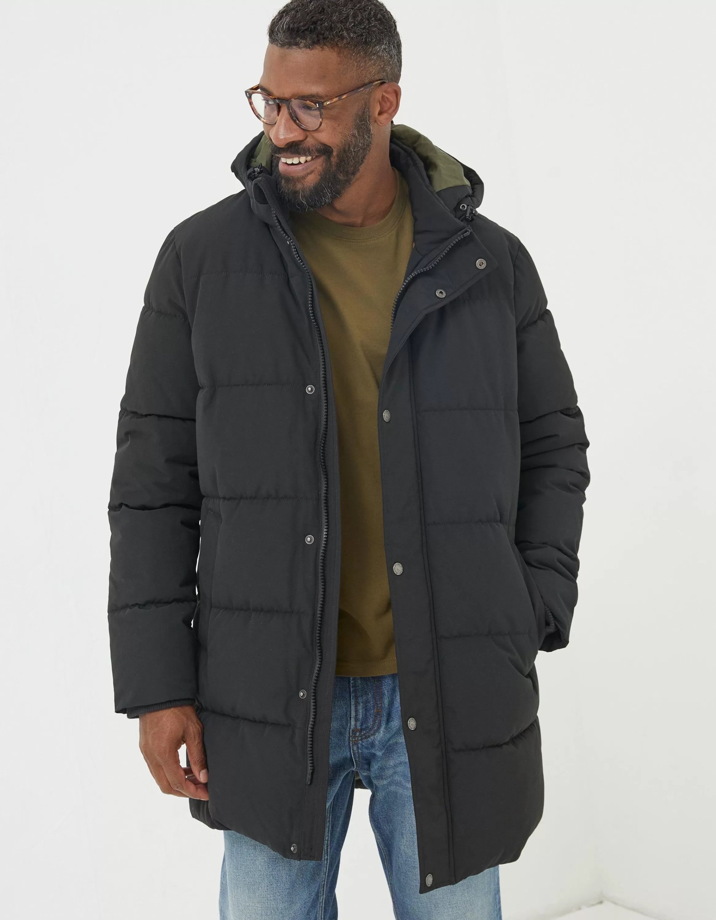 Cheap FatFace Launton Longline Puffer Jacket Black