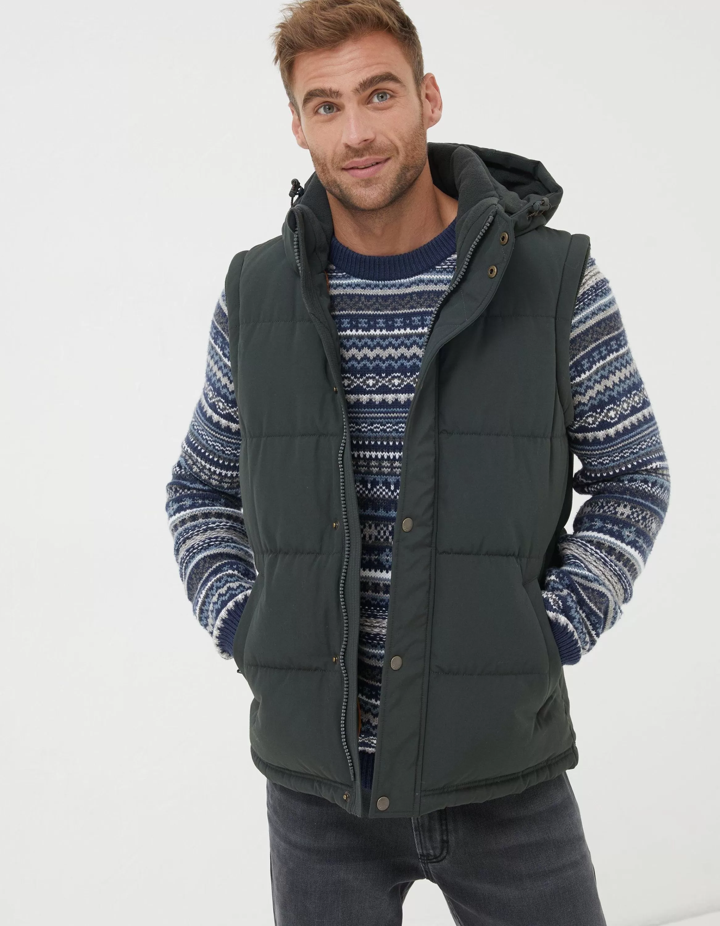 Online FatFace Launton Puffer Gilet Dark Green