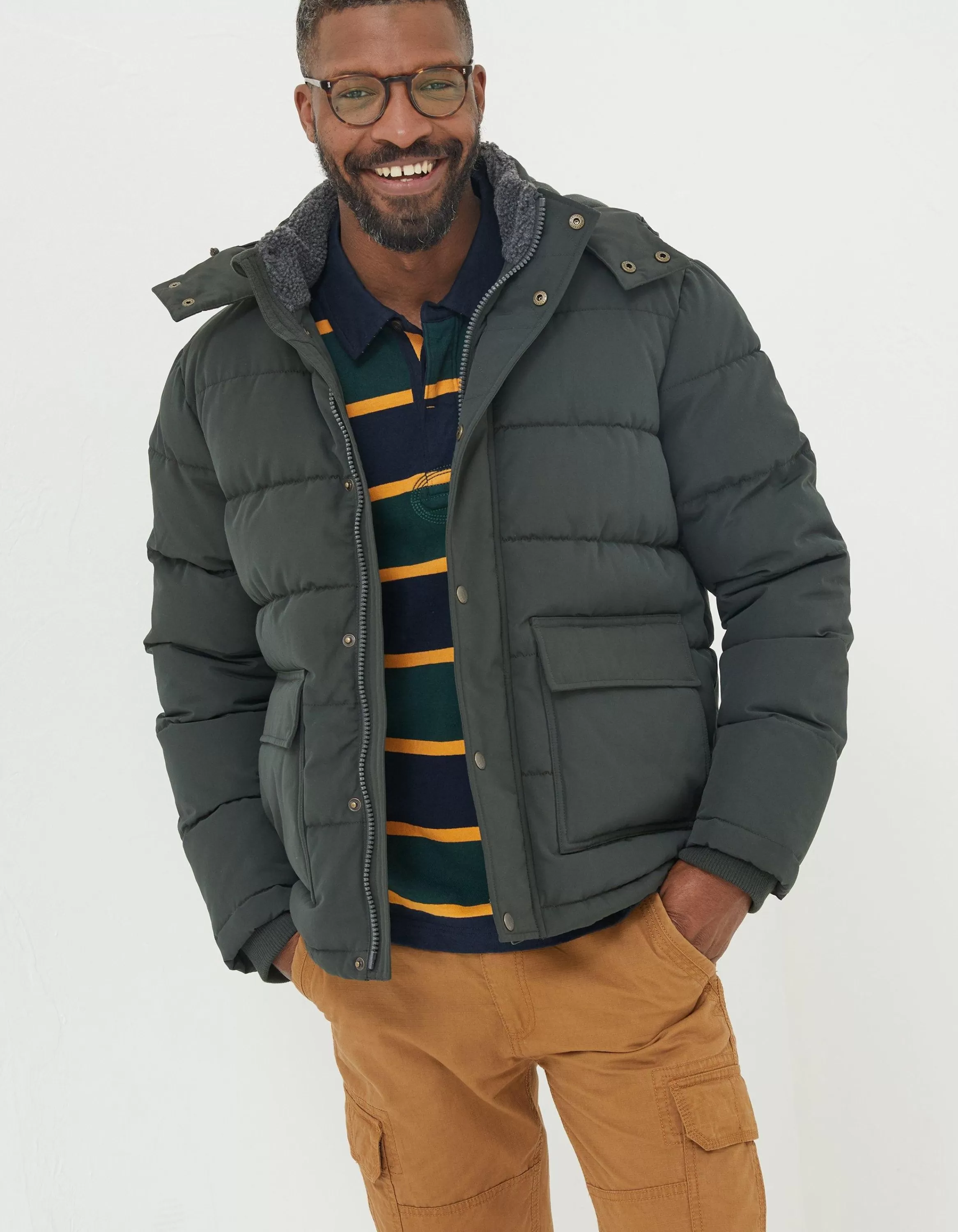 Hot FatFace Launton Short Puffer Jacket Dark Green