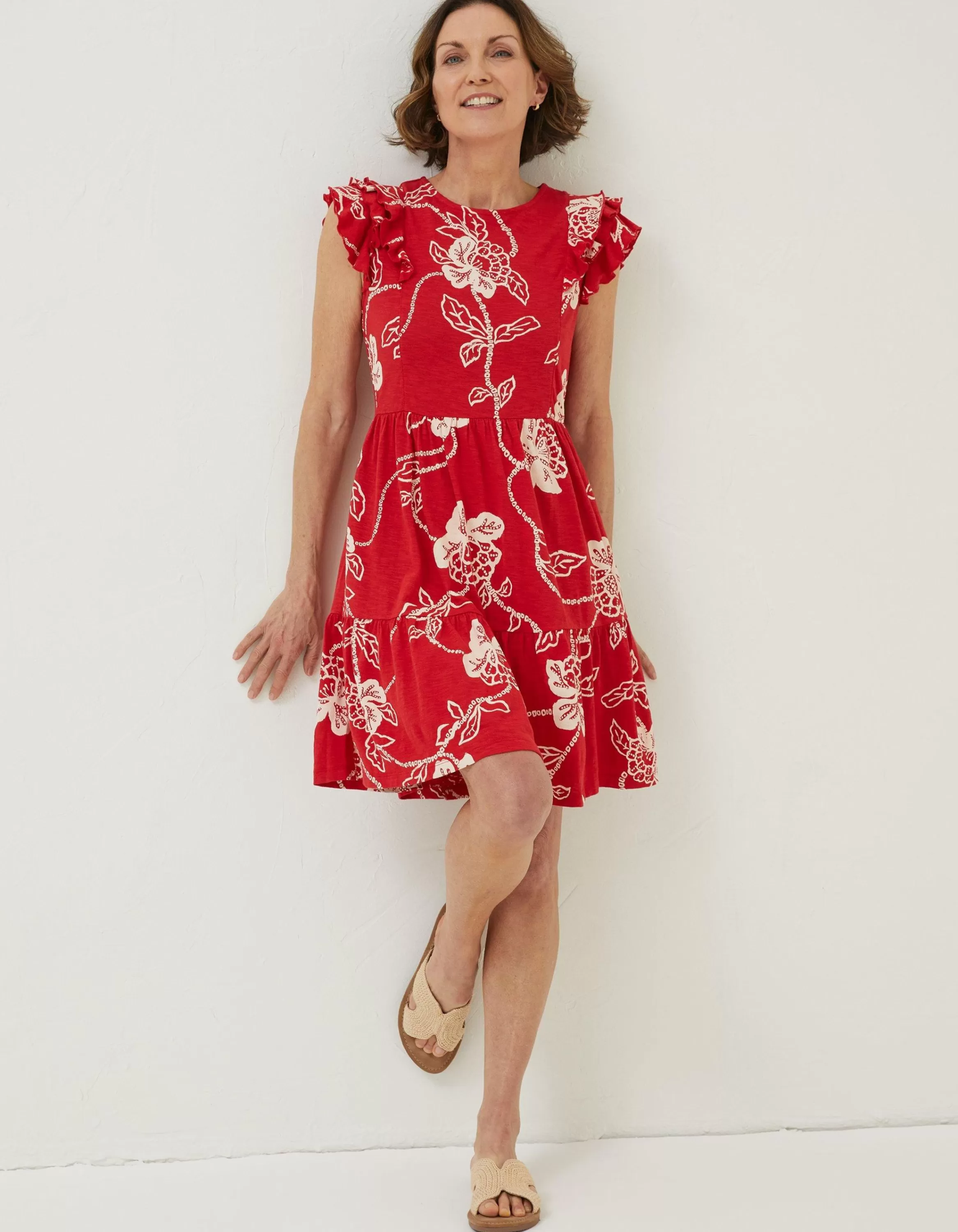 Flash Sale FatFace Laurie Batik Jersey Dress Tomato Red