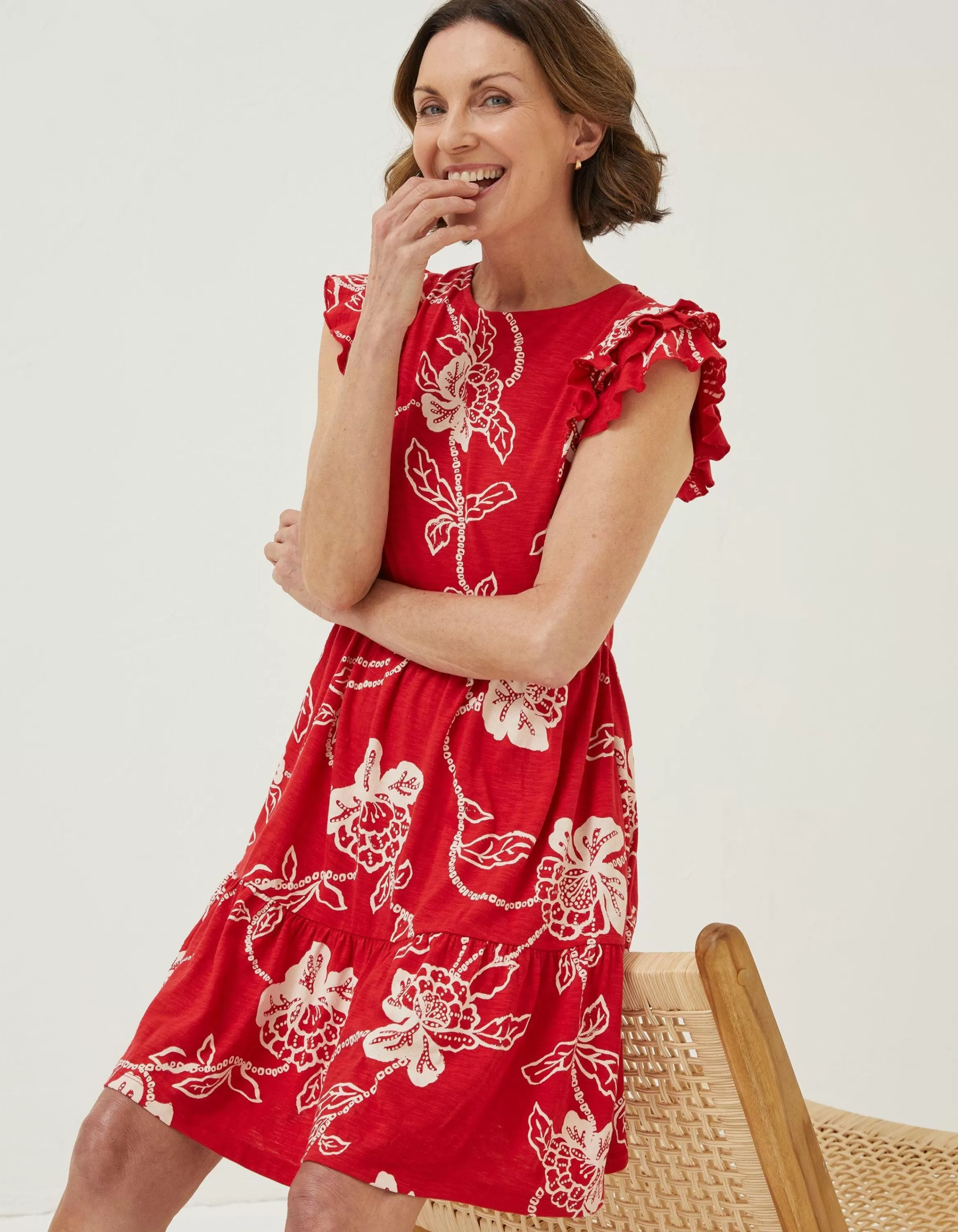 Flash Sale FatFace Laurie Batik Jersey Dress Tomato Red